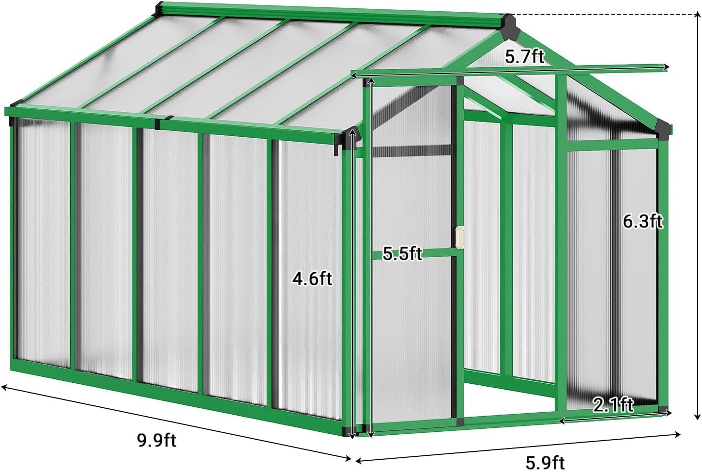 6x10 FT Greenhouse for Outdoors, Polycarbonate Greenhouse with Roof Vent, Ground Nails, Lockable Push Door, Aluminum Large Walk-in Green House for Outside Garden Backyard, Patio, Lawn, Green