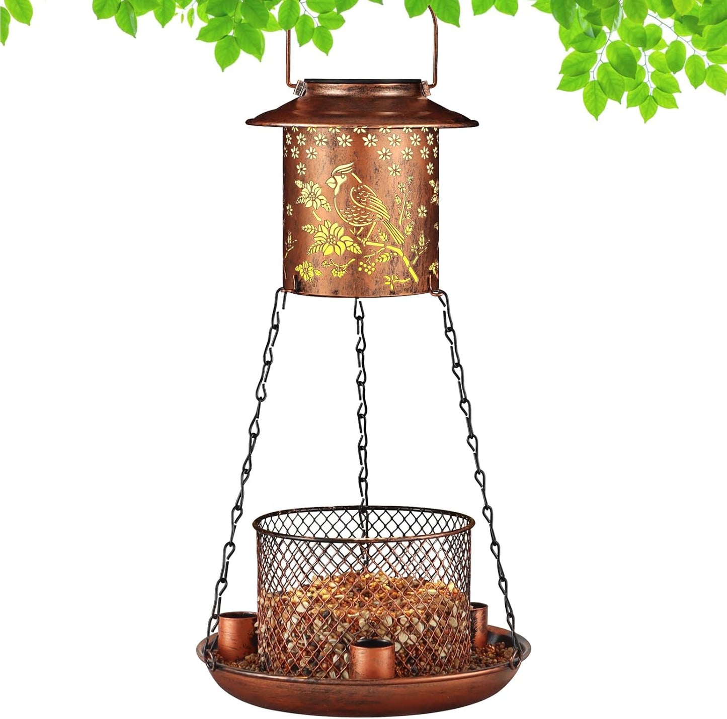 Cardinal Bird Feeder for Outdoor Gifts for Women Mom Grandma Hanging Metal Wild Birdfeeder Garden Solar Lantern Decor Lanterns Outside for Yard Patio Lawn Pathway Landscape