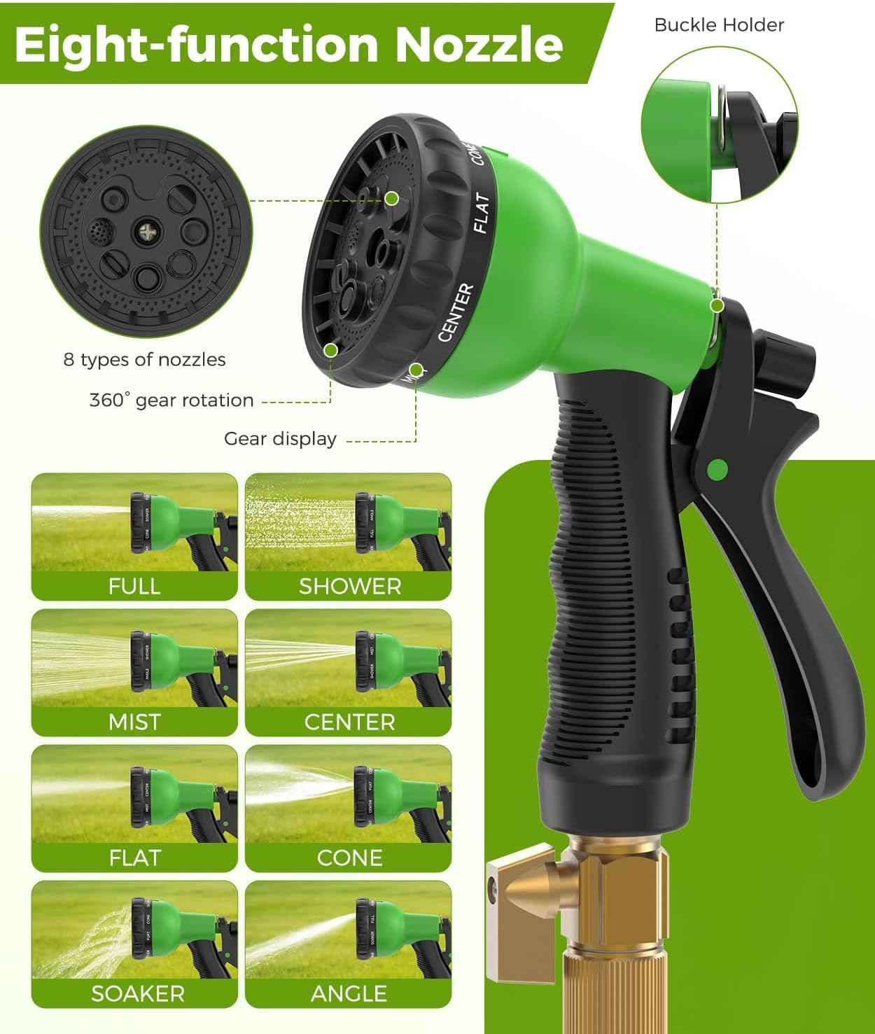100ft Garden Hose, Non-Expandable Water Hose with 8 Function Spray Nozzle, Lightweight, Knik-Free, Burst-Resistant, Durable & Flexible 3/4" Garden Hose for Lawn, House Cleaning, Car Washing