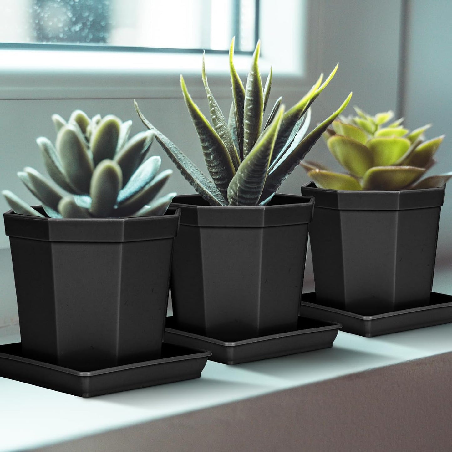 Square Plant Saucer 12 Inch 2 Pack, Durable Plastic Plant Trays Plant Pot Saucers, Square Planters for Indoors and Outdoors Plants, Garden Large Plant Saucers for Pots Black.
