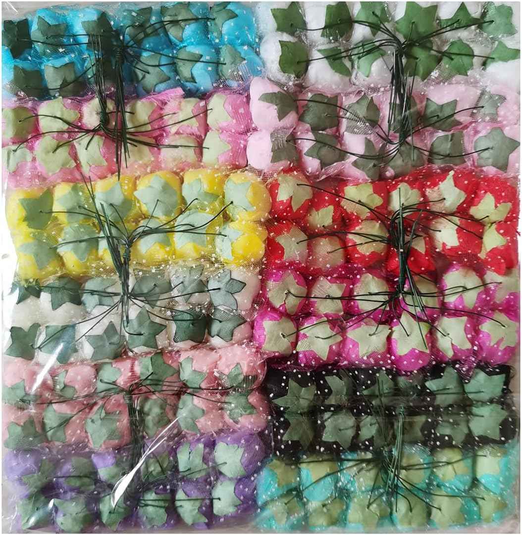 Mini Fake Rose Flower Heads 144pcs Mini Artificial Roses DIY Wedding Flowers Accessories Make Bridal Hair Clips Headbands Dress (Bottom add Gauze) Multicolor