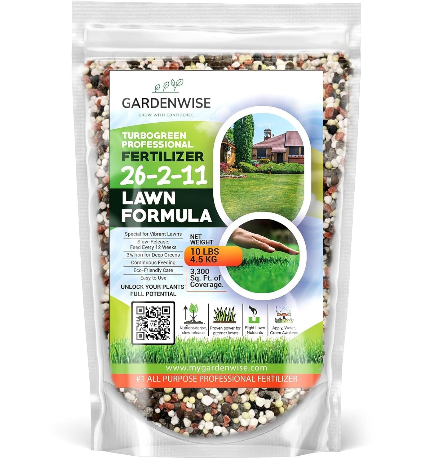 TurboGreen: Premium Lawn Fertilizer with Iron - Advanced Nitrogen & Iron-Rich Formula for Lush Growth | Eco-Friendly Grass Fertilizer for Spring & All Seasons | Slow-Release (2 QUARTS)