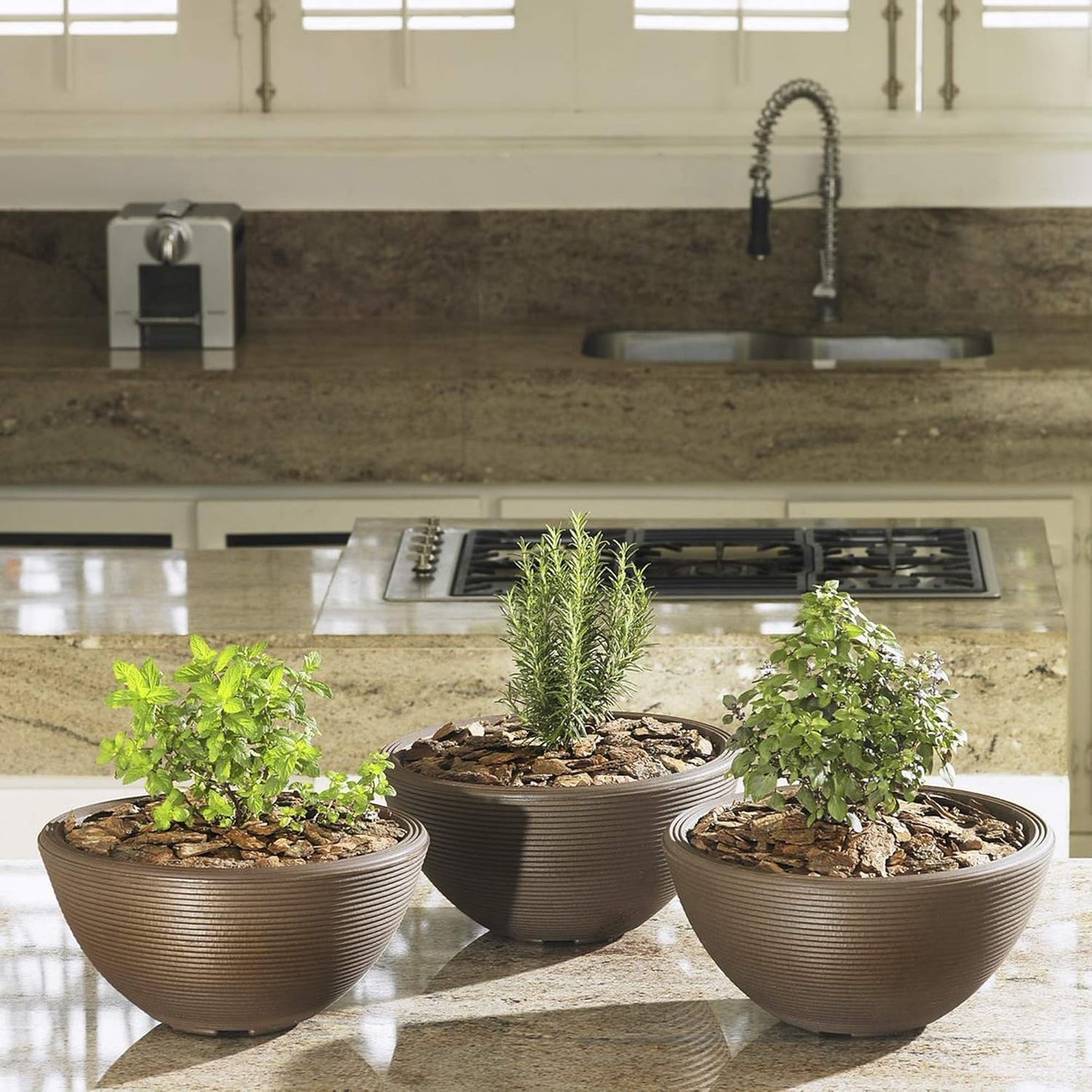 Crescent Garden Delano Bowl Planter, Indoor Outdoor Round Shallow Plant Pot for Water Garden, Bonsai Plant Pots, Succulents with Drain Hole - Double Walled Bowl Lotus Pot, 20" W (Midnight)
