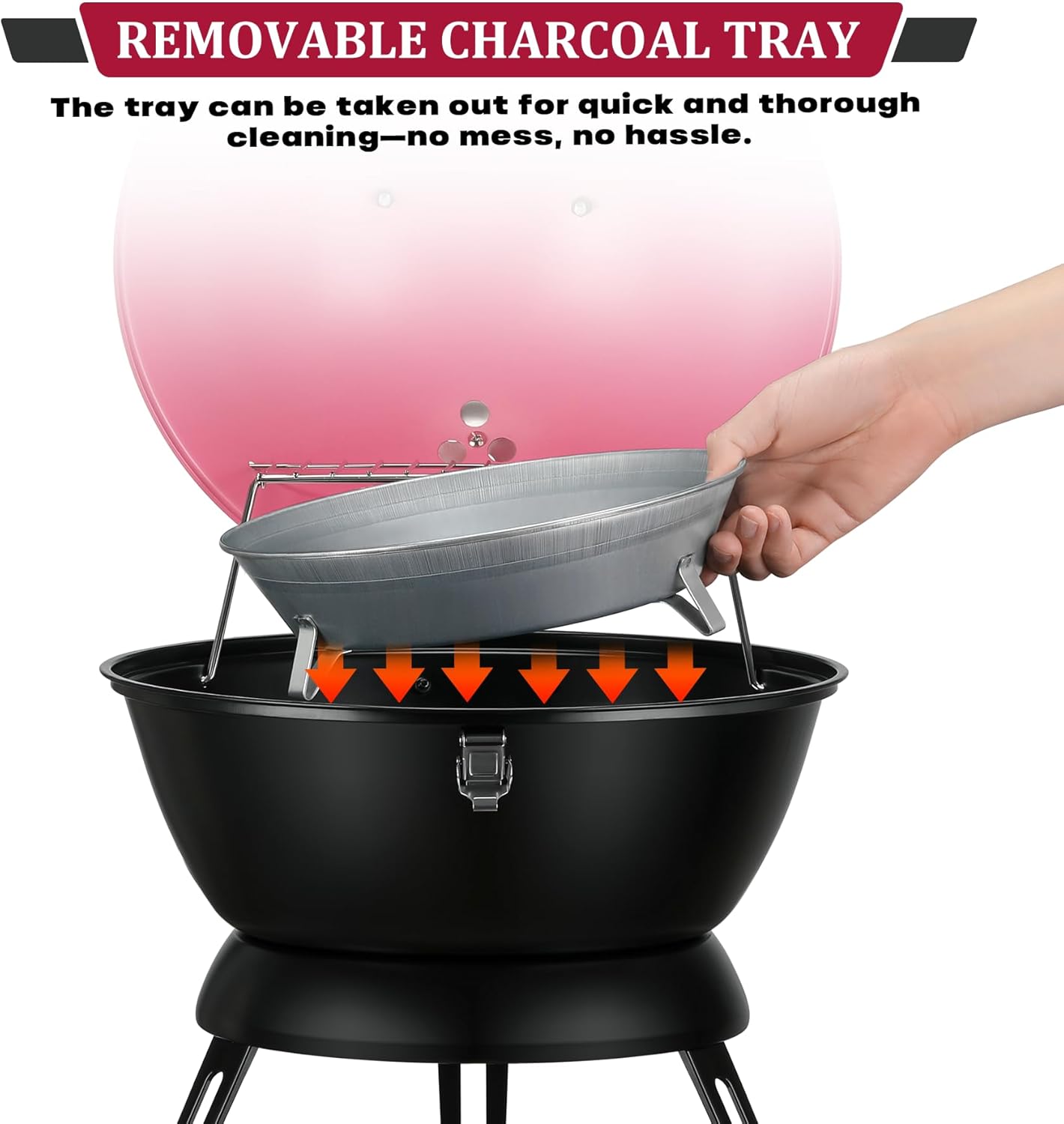 14inch Portable Charcoal Grill with Warming Rack, Small bbq Charcoal Grill Tabletop Foldable Grills for Backyard, Camping, Pink