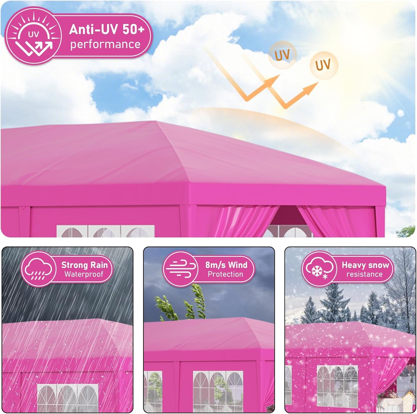 10x30 Pink Pop Up Tent with 8 Sidewalls, Heavy Duty Outdoor Canopy Waterproof Canopy Event Tents for Parties Party Wedding BBQ Events, 8 pcs Weight Bag,Carry Bag