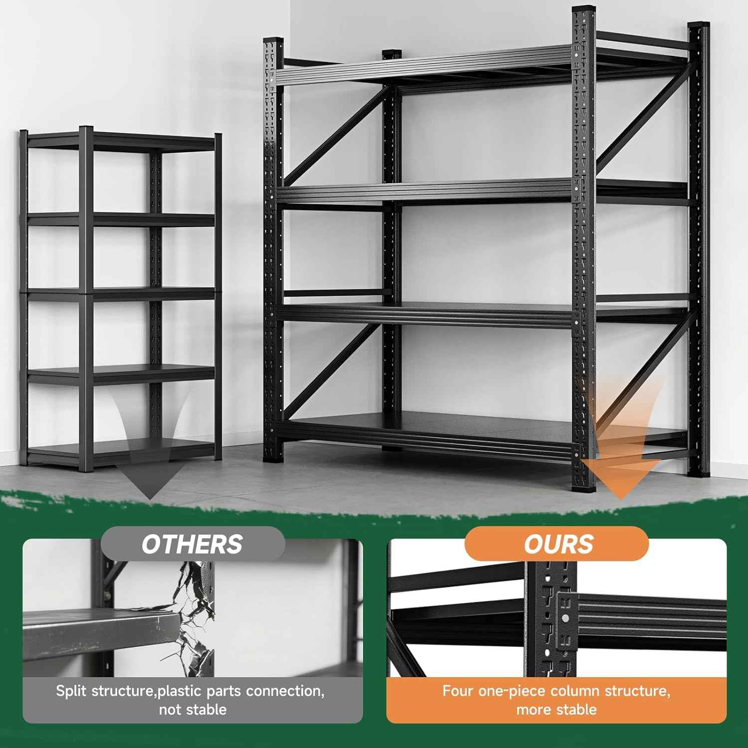 Letaya 3000LBS Storage Shelves Heavy Duty,70" H Garage Shelving Units, 4 Tier Adjustable Utility Rack Shelf,Large Metal Industrial Shelves,for Shop,Warehouse,Basement,Black (48" W x 24" D x 70" H)