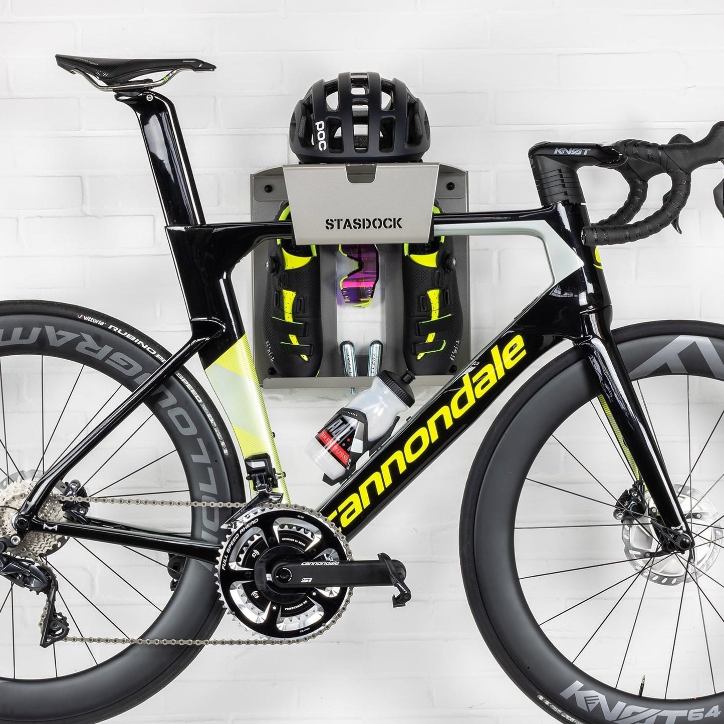 Wall Bike Rack | Bike Storage Wall Mount System | for Race Bicycles (Silver Metallic) and Mountain Bikes | Bike Shelf | Indoor Bike Wall Bracket | Stores Helmet and Shoes | Home and Garage