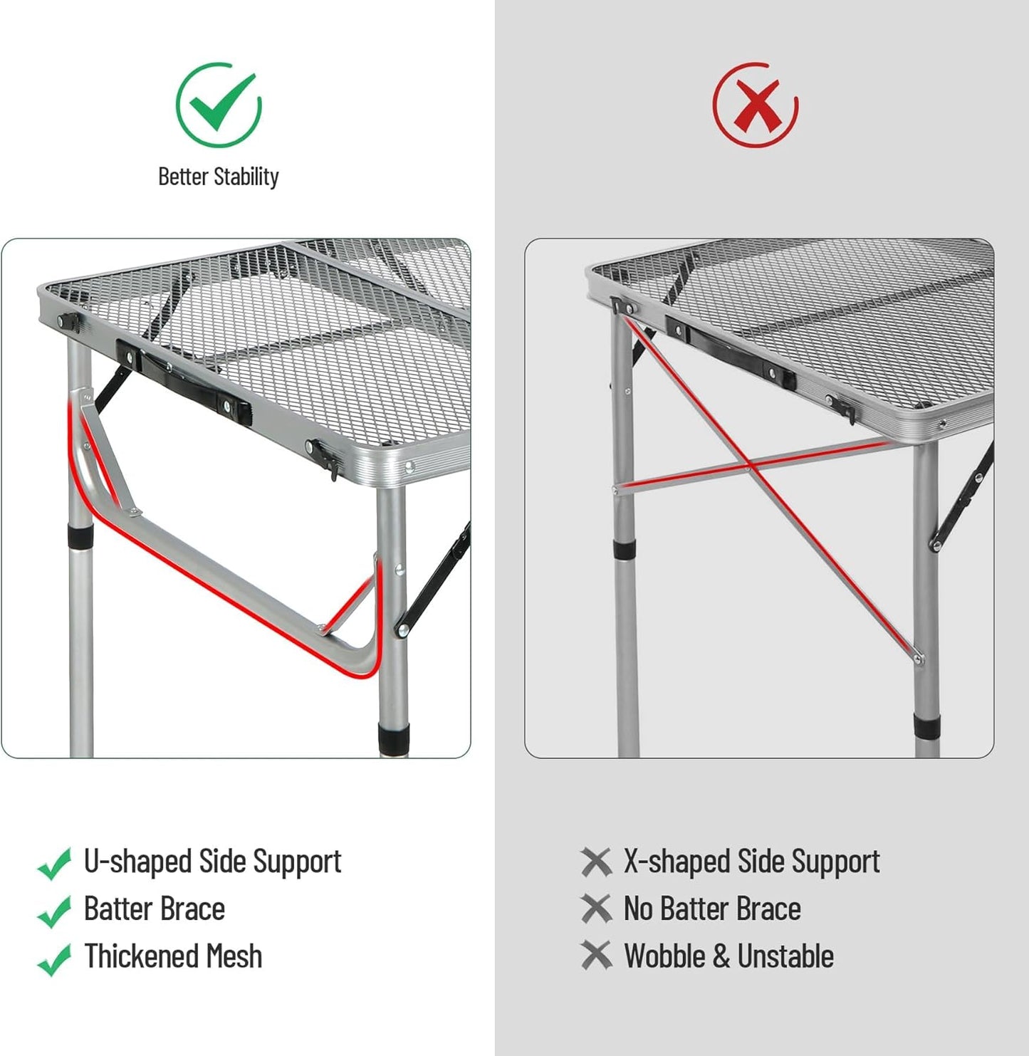 RedSwing Portable Grill Table for Outside, Aluminum Folding Grill Stand Table for Outdoor Camping Picnic BBQ, Lightweight Adjustable Height, 24"x24"x9.8"/27" Sliver