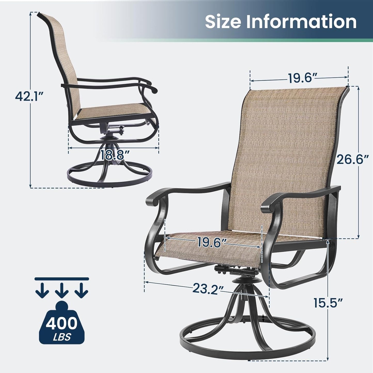 Amopatio Patio Swivel Chairs Set of 8, Outdoor Swivel Rocker Dining Chairs with All Weather Textilene High Back & Metal Frame, for Backyard Deck Lawn Garden, Brown