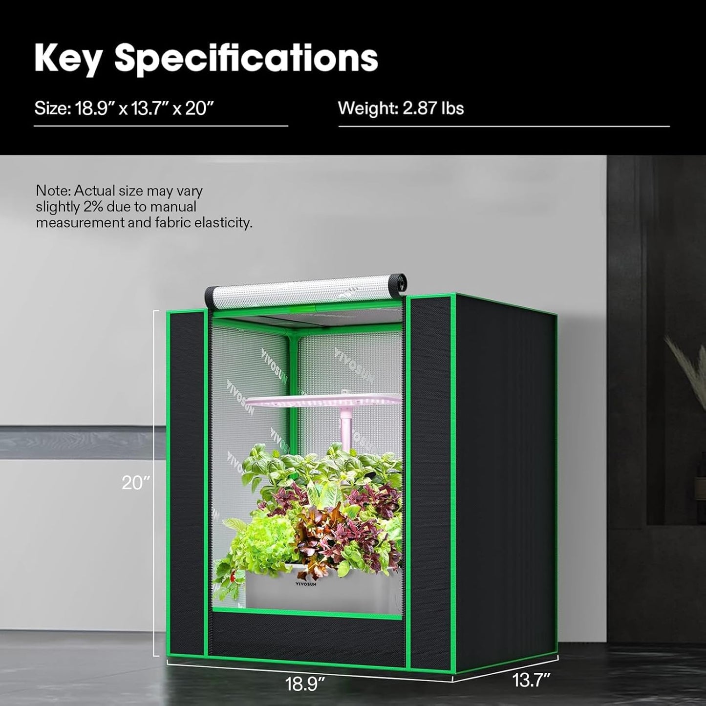 VIVOSUN Small Grow Tent for Aerogarden, Hydroponics Growing System, 20”x14”x21” Highly Reflective Mylar Indoor Grow Tent with Sealed Bottom Design, Ventilation Window and Cable Hole Port