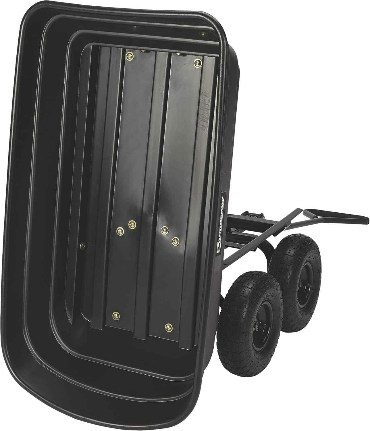 Strongway Poly Garden Dump Cart with Quick Release Mechanism, 600 Pound Capacity Yard Cart with 10 Inch Tires, Dipped Grip Handle, Pivot Steering