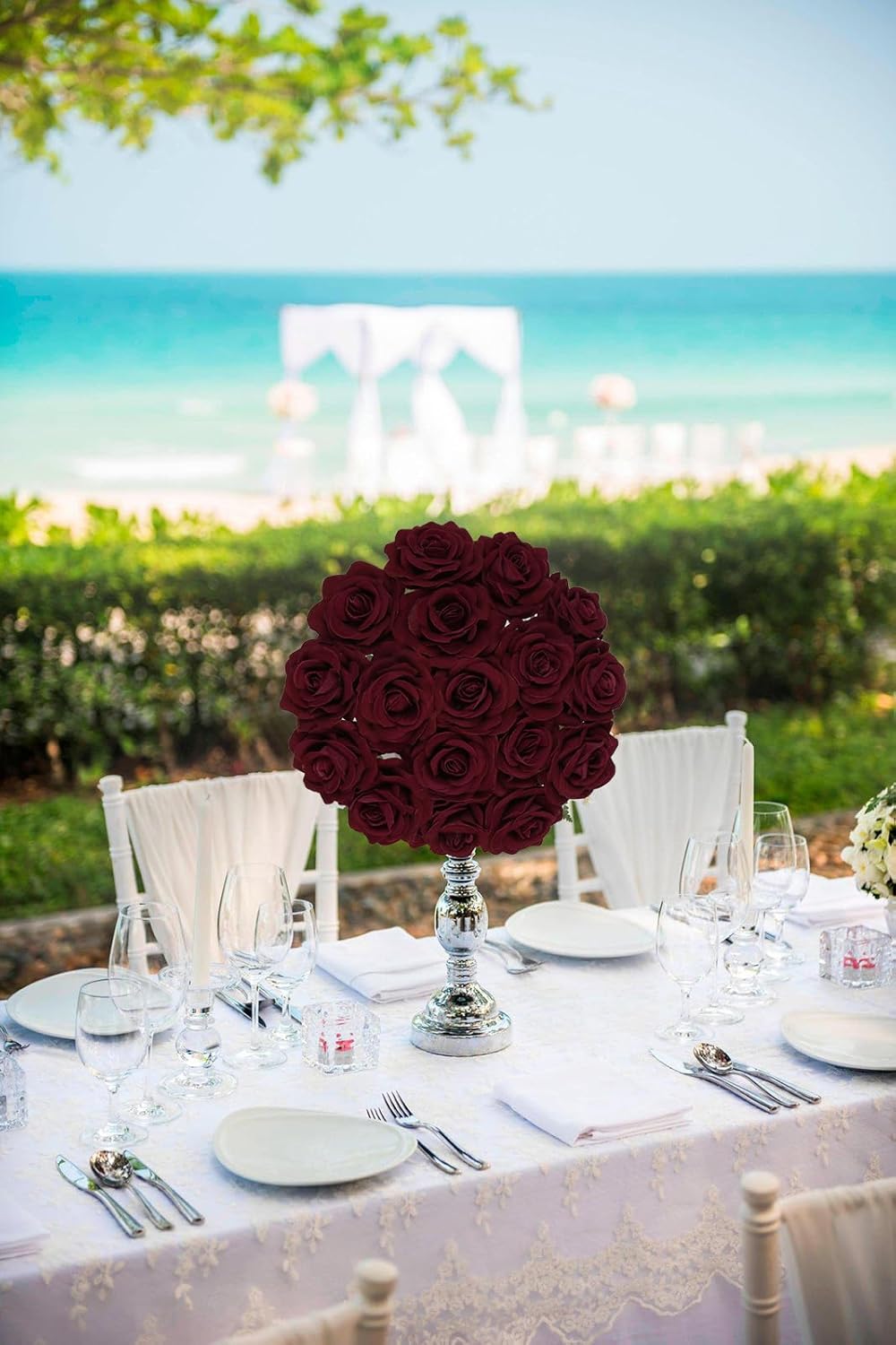 25PCS Rose Artificial Flower Heads 7 CM 2.75 in Velvet Rose Flowers Real Look Rose Flower Heads for DIY Wedding Home Party Baby Shower Decor (Burgundy)
