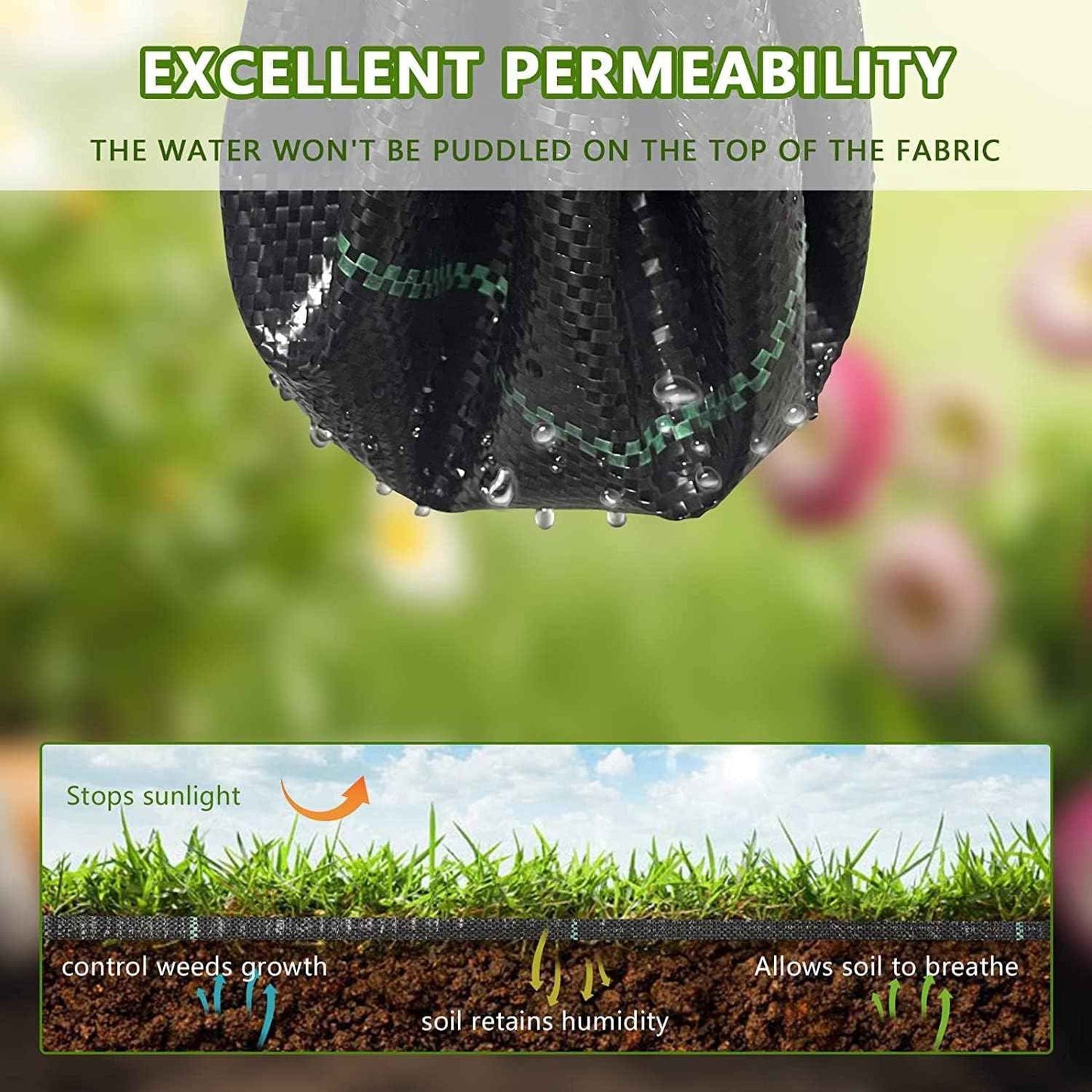 3ftx50ft Weed Barrier Landscape Fabric Heavy Duty，Weed Block Gardening Ground Cover Mat, Weed Control Garden Cloth ，Woven Geotextile Fabric for Underlayment，Commercial Driveway Fabric