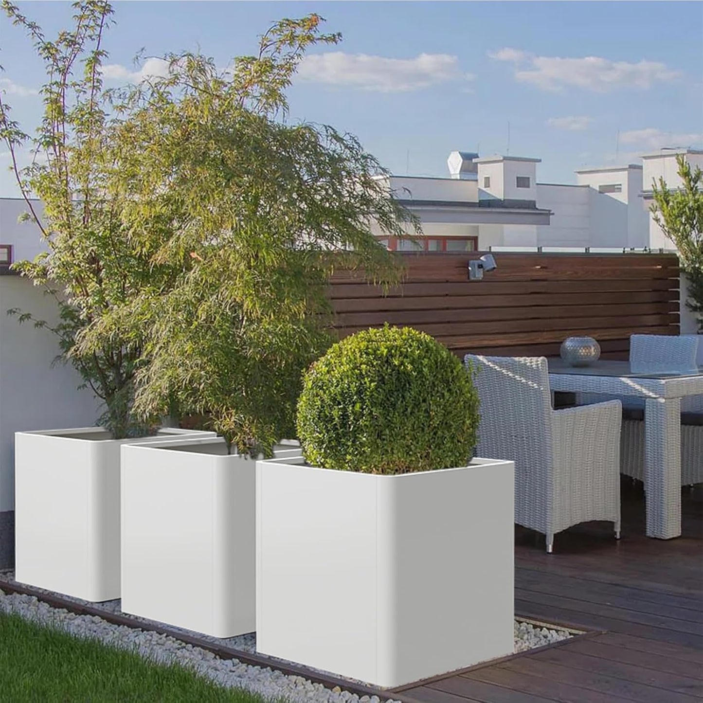 White Steel Square Planter 24" L x 24" W x 25" H,Cube Heavy Duty Flower Pot for Outdoor Plants with Drainage Holes,Metal Planter Box for Indoor and Outdoor All-Weather Use