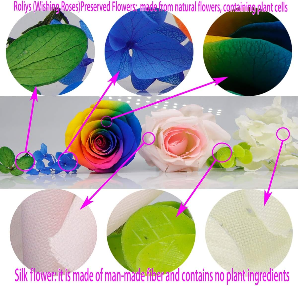 Preserved Real Roses with Colorful Mood Light Wishing Bottle,Eternal Rose，Never Withered Flowers,for Bedroom Party Table Decor, Christmas Anniversary,Valentine's,Mother's Day, (Multi)