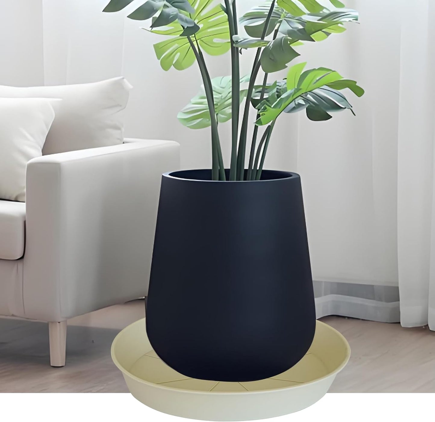 3 Pack of 25 26 inch Plant Saucer (22.7 Inch Base), 4.2" Depth, Large Deep Plastic Flower Planter Water Trays for Indoors Outdoor Bath Bath, Plant Drip Trays for Pot (26", Beige)