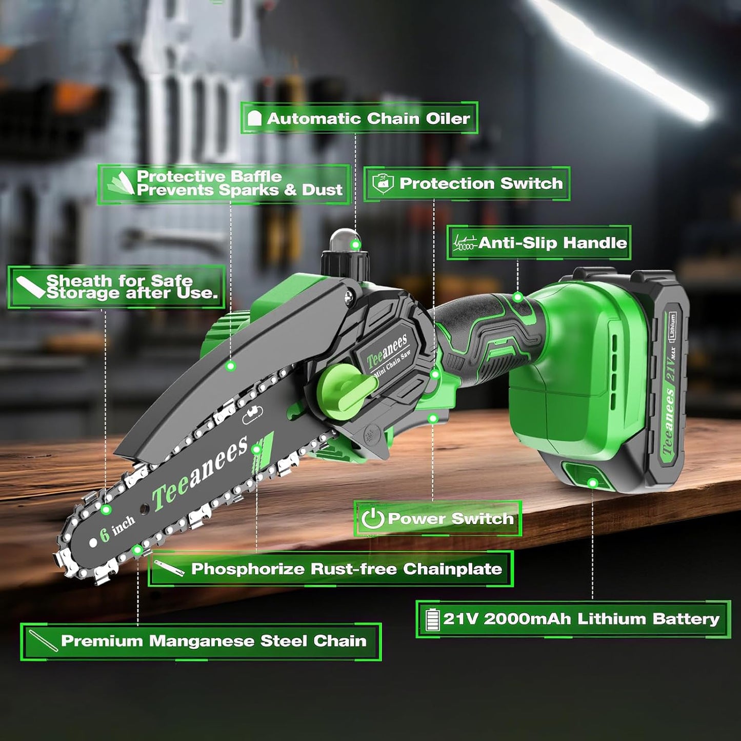 Mini Chainsaw Cordless, 6-Inch Small Electric Chainsaw with 21V Battery & 3 Chains, Hand Held Chain Saw Battery Powered for Wood Cutting & Tree Trimming, Ideal Gardening Gift for Men Dad.