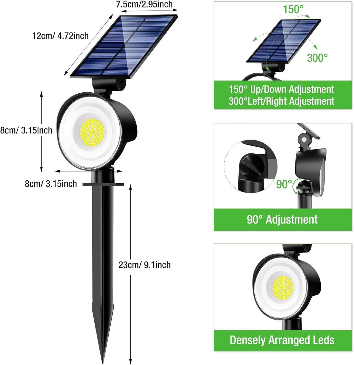 nipify Solar Lights Outdoor Waterproof, Spot Lights- 4 Pack/53 LED/3 Modes Solar Powered Spotlights 2-in-1 Auto On/Off Landscape Lighting for Outside Yard Wall Garden, Cool White