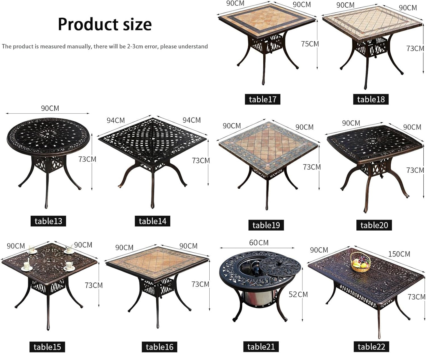 Outdoor Table Cast Aluminum Round Patio Table with Umbrella Hole All Weather Outdoor Dining Table for Lawn Garden Backyard (90cm Woven Round Table)