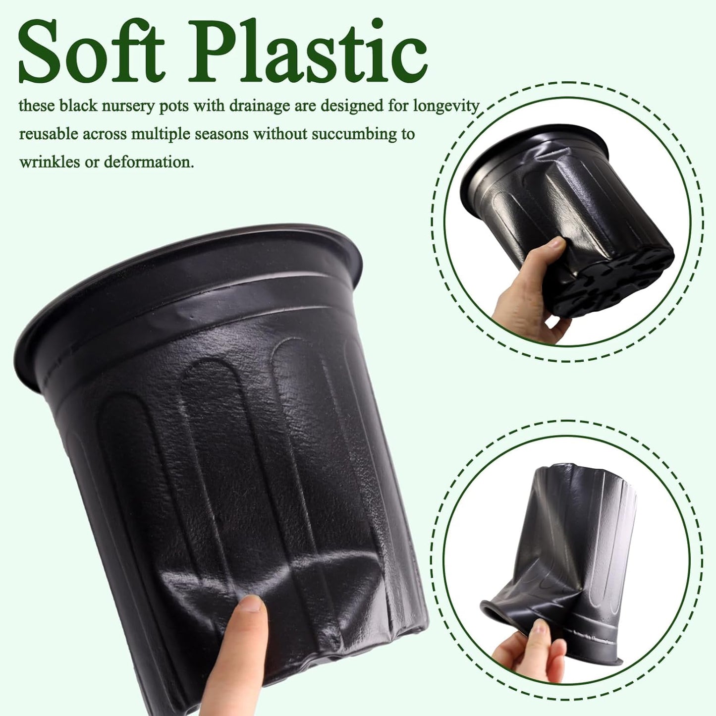 25 Pack 2 Gallon Flexible Plant Nursery Pots Plastic Seedling Starting Pots with Drainage Holes Soft Flower Pots Plant Container with Plant Labels, Black