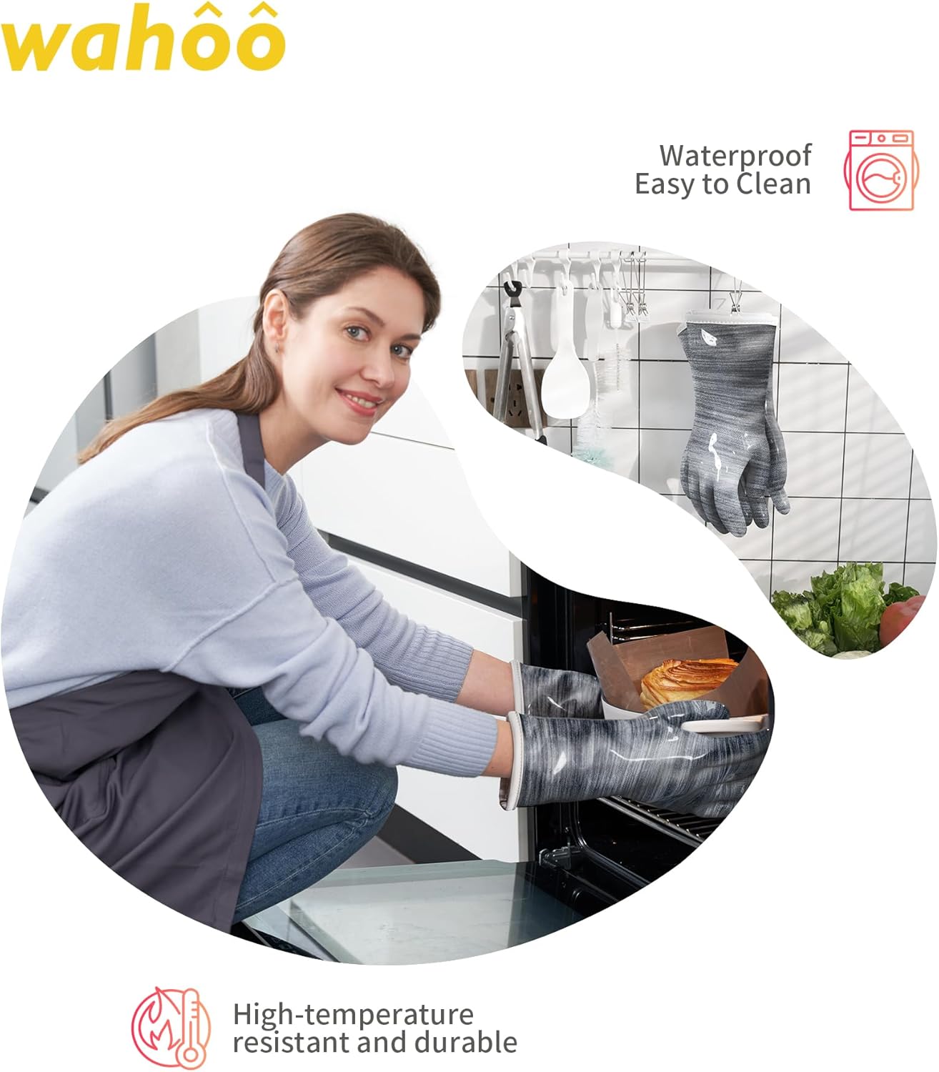 wahoo Liquid Silicone Smoker Oven Gloves, Food-Contact Grade, Heat Resistant Gloves for Cooking, Grilling, Baking, Grey, Medium