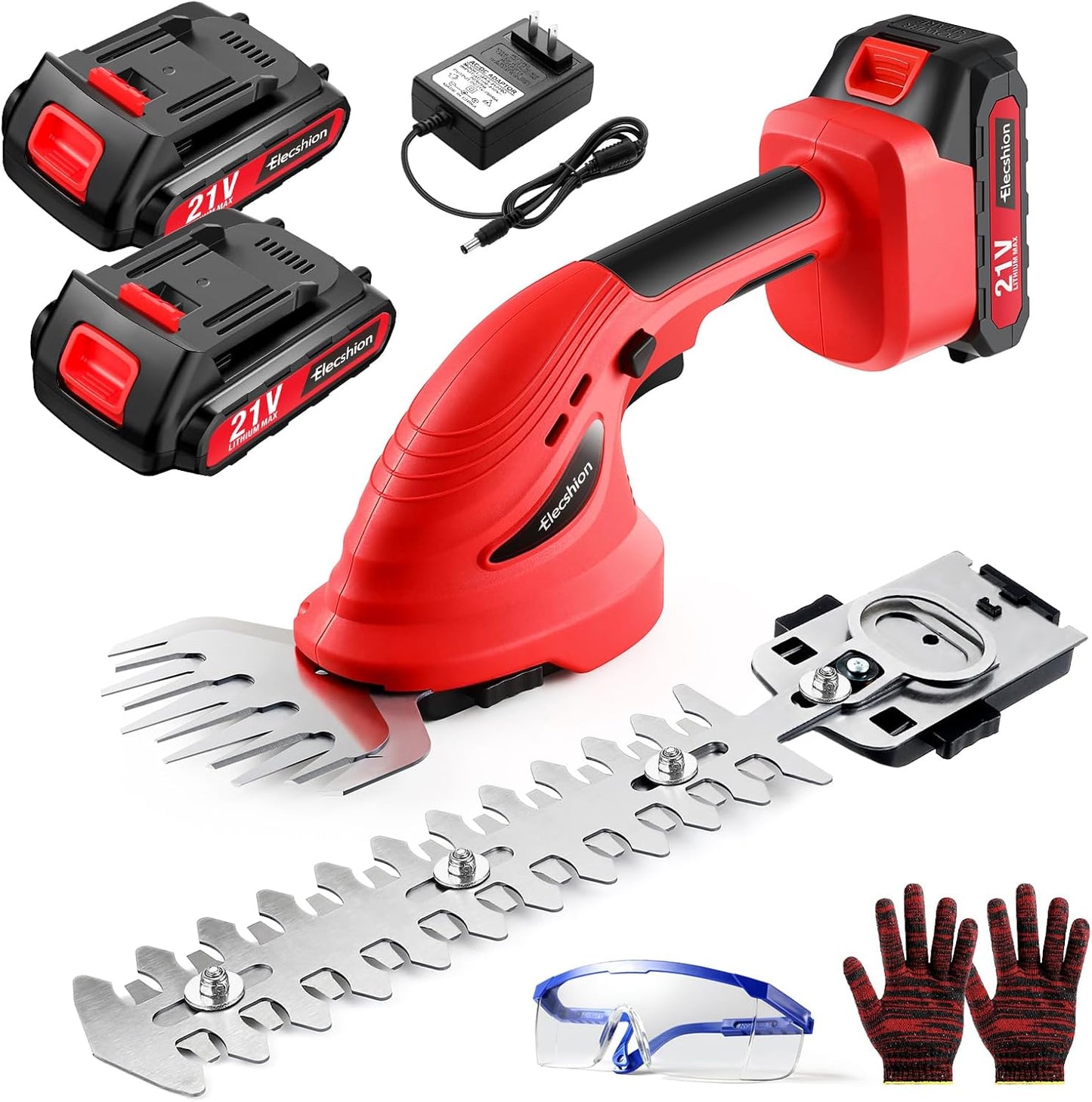 Cordless Hedge Trimmer with Battery (2Pack) and Charger, 2 in 1 Handheld Small Electric Bush Trimmers/Grass Cutter Yard Tool for Shrub/Tree/Lawn, Rechargeable Battery Powered Hedge Clipper for Garden