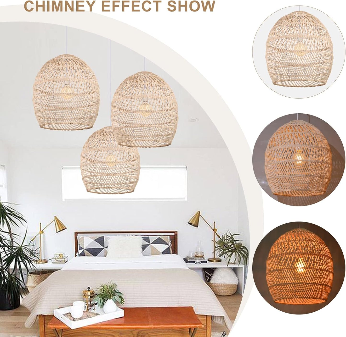 Arturesthome Boho Wicker Chandelier,W 15.7"*H 18" Rustic Rattan Basket Pendant Light Fixture Coastal,Farmhouse Hanging Lighting for Dining Table Kitchen Island Bedroom