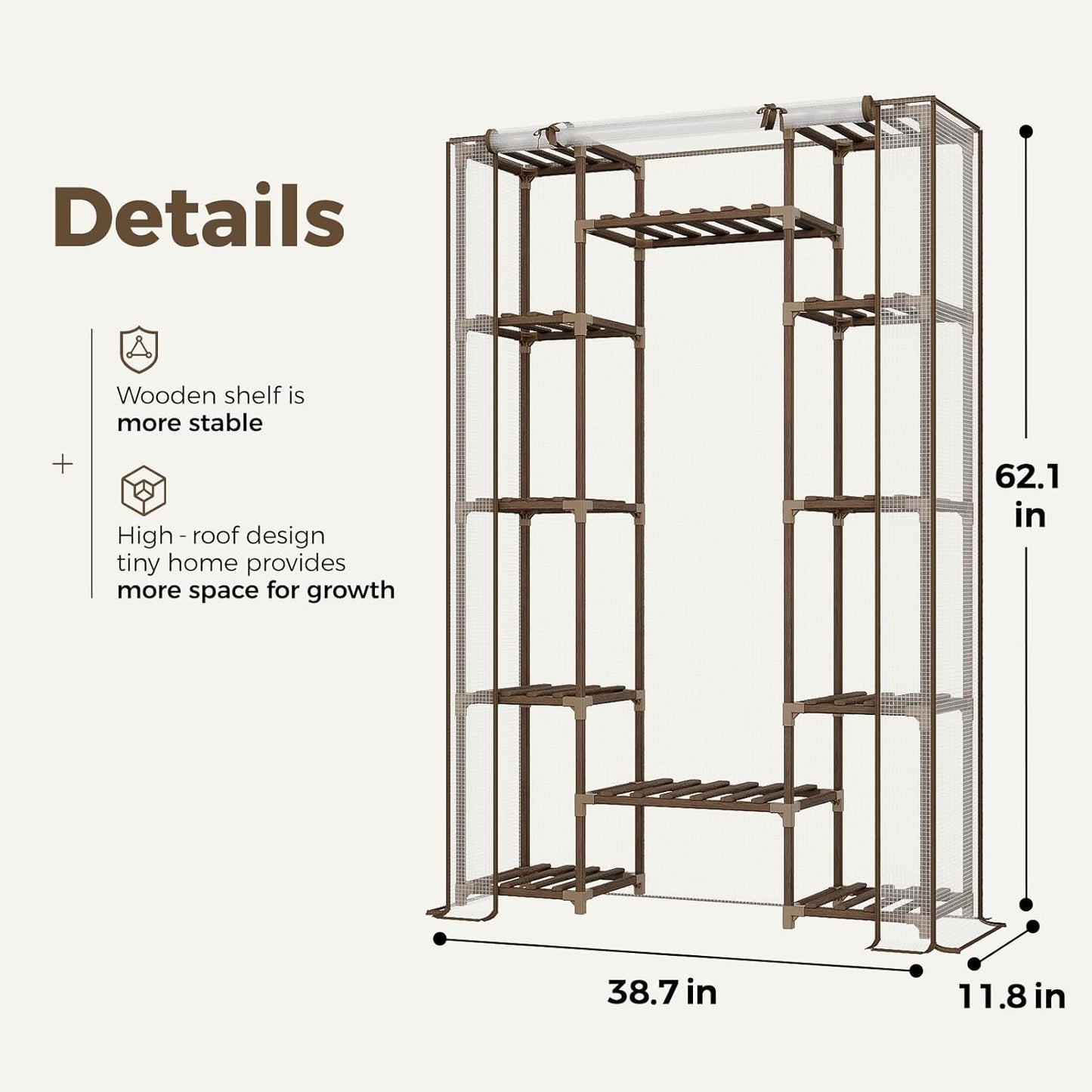 Bamworld Greenhouse Indoor Outdoor 62.2“ Tall Green House Cover Large Invernadero Tiered Stand for Multiple Display Wood Planter Holder for Living Room Garden Balcony Patio Decor