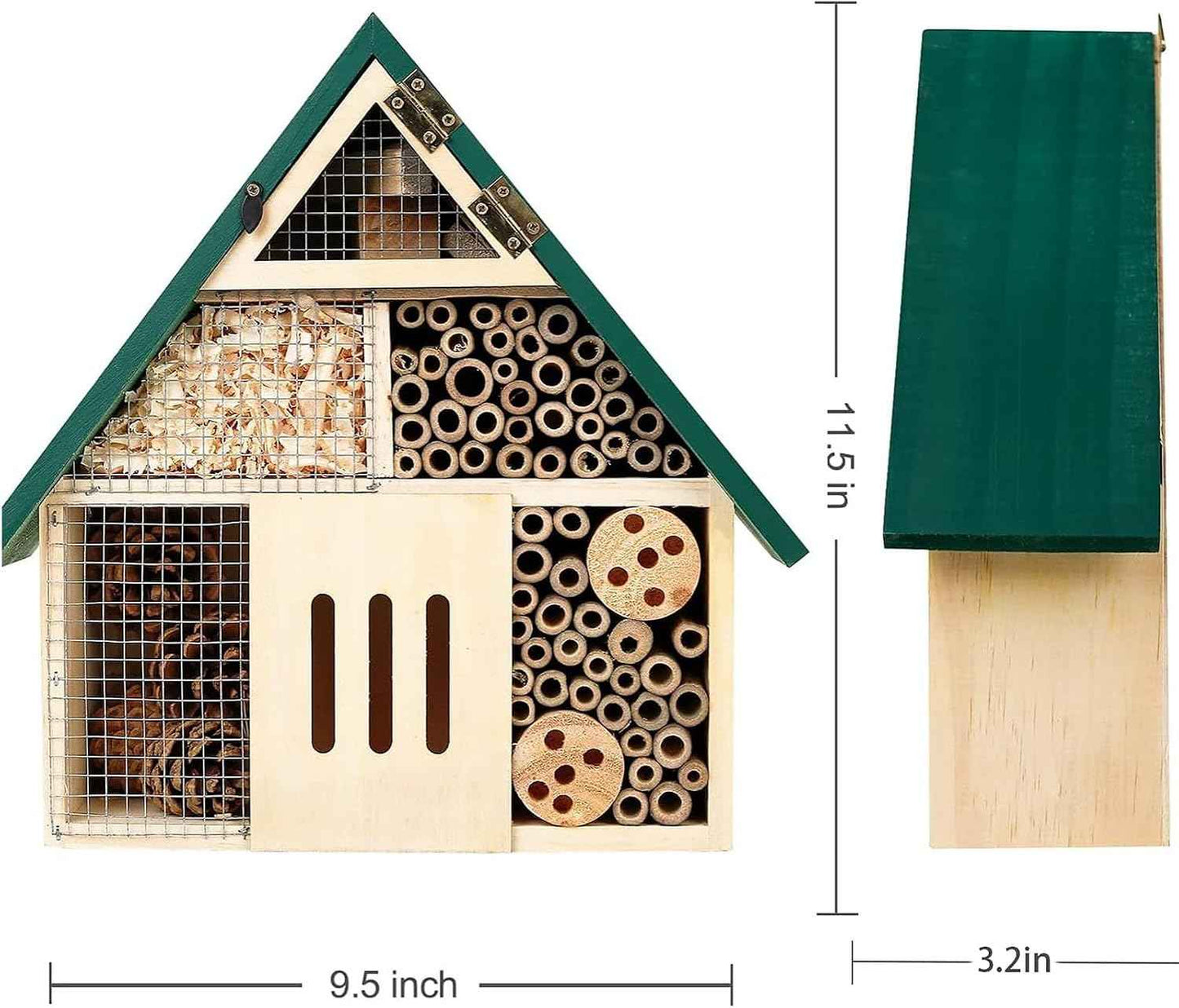 Bee House Hanging Insect Hotel – Natural Wooden Bee Hotel for Outdoors, DIY Insect Shelter for Garden, Yard, or Balcony – Attracts Pollinators Like Bees, Butterflies & Ladybugs