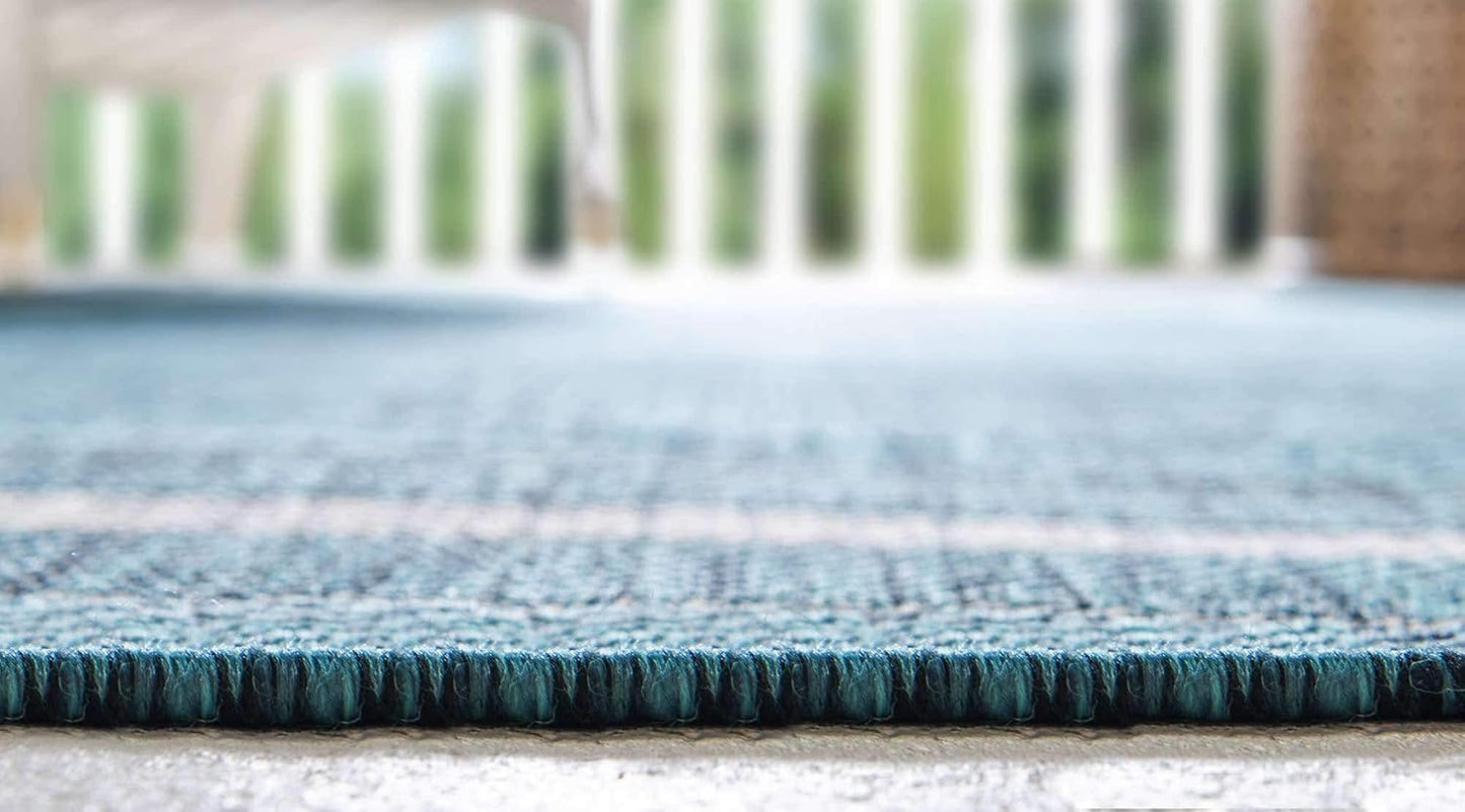 Unique Loom Outdoor Border Collection Area Rug - Soft Border (5' 1" x 8' Rectangle, Teal/ Ivory)