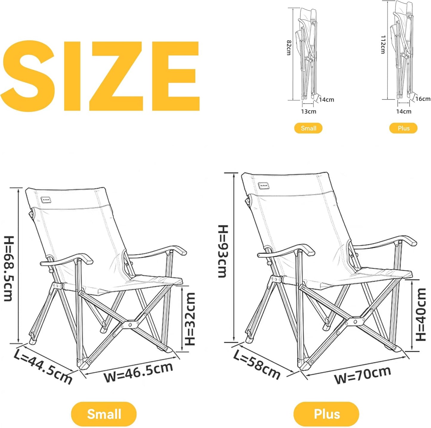 IKURAM Outdoor Camping Chair, Portable Folding Chair, Lightweight Compact Design for Beach, Lawn & Sports, Outdoor Gear, 250 LBS Capacity, Yellow