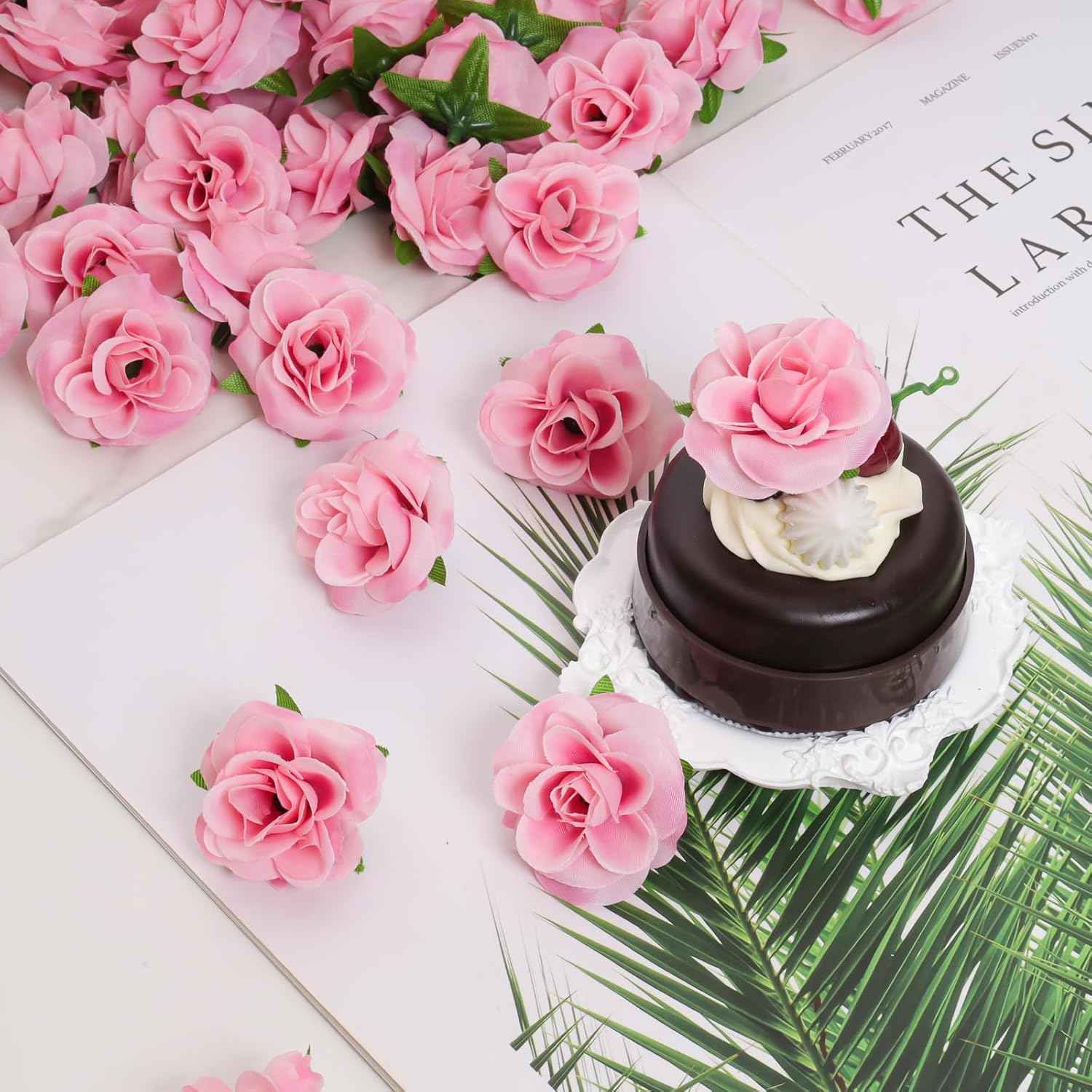 50 Pcs Pink Roses Artificial Flowers 1.7 Inch Mini Rose Flower Head Silk Fake Rose Flowers for Decoration DIY Craft Halloween Home Decor (Pink)