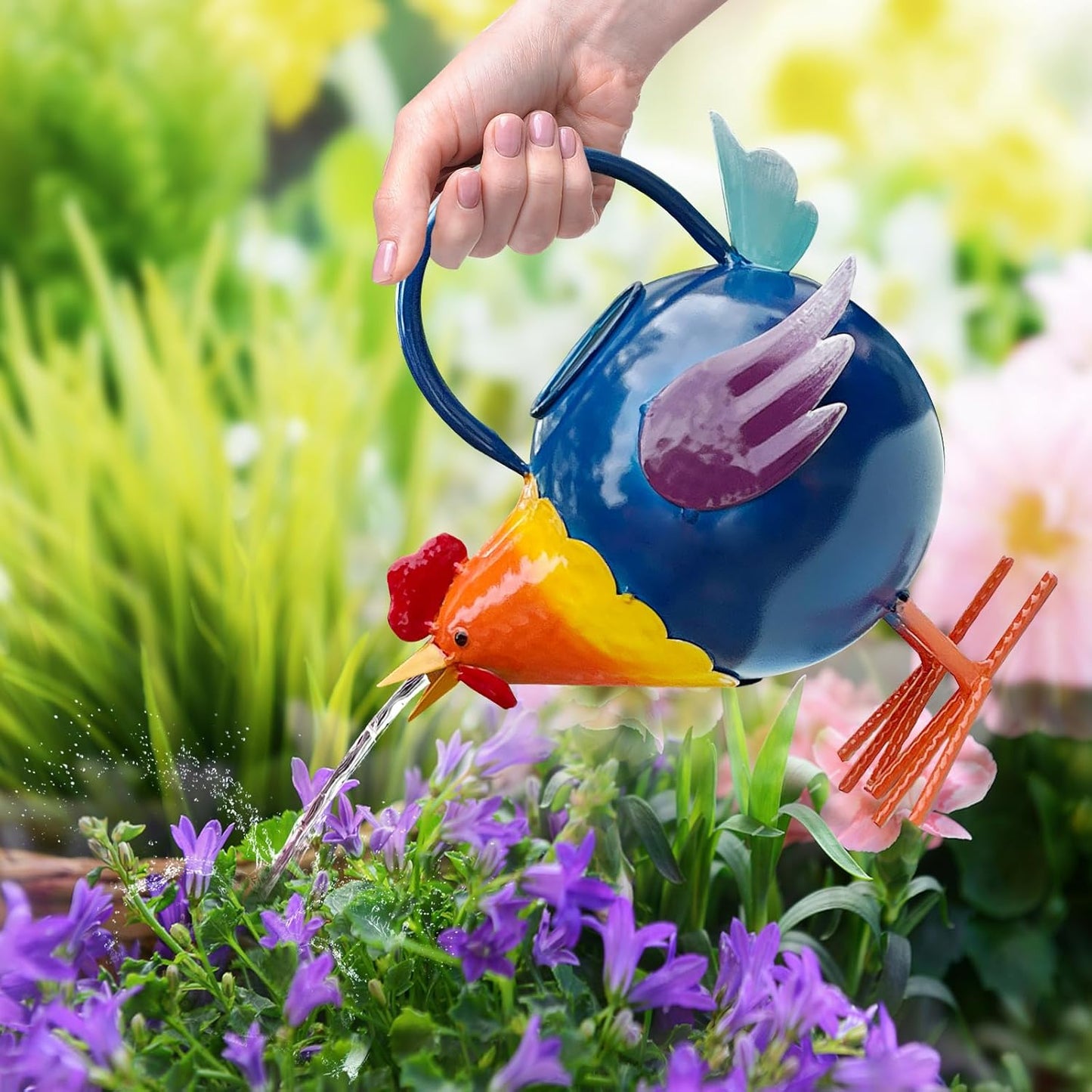 Metal Rooster Watering Can, Cute Watering Can for Indoor/Outdoor Plants, Durable Water Tool with Sturdy Handle, 0.5 Gallon Water Pot for Garden Decor