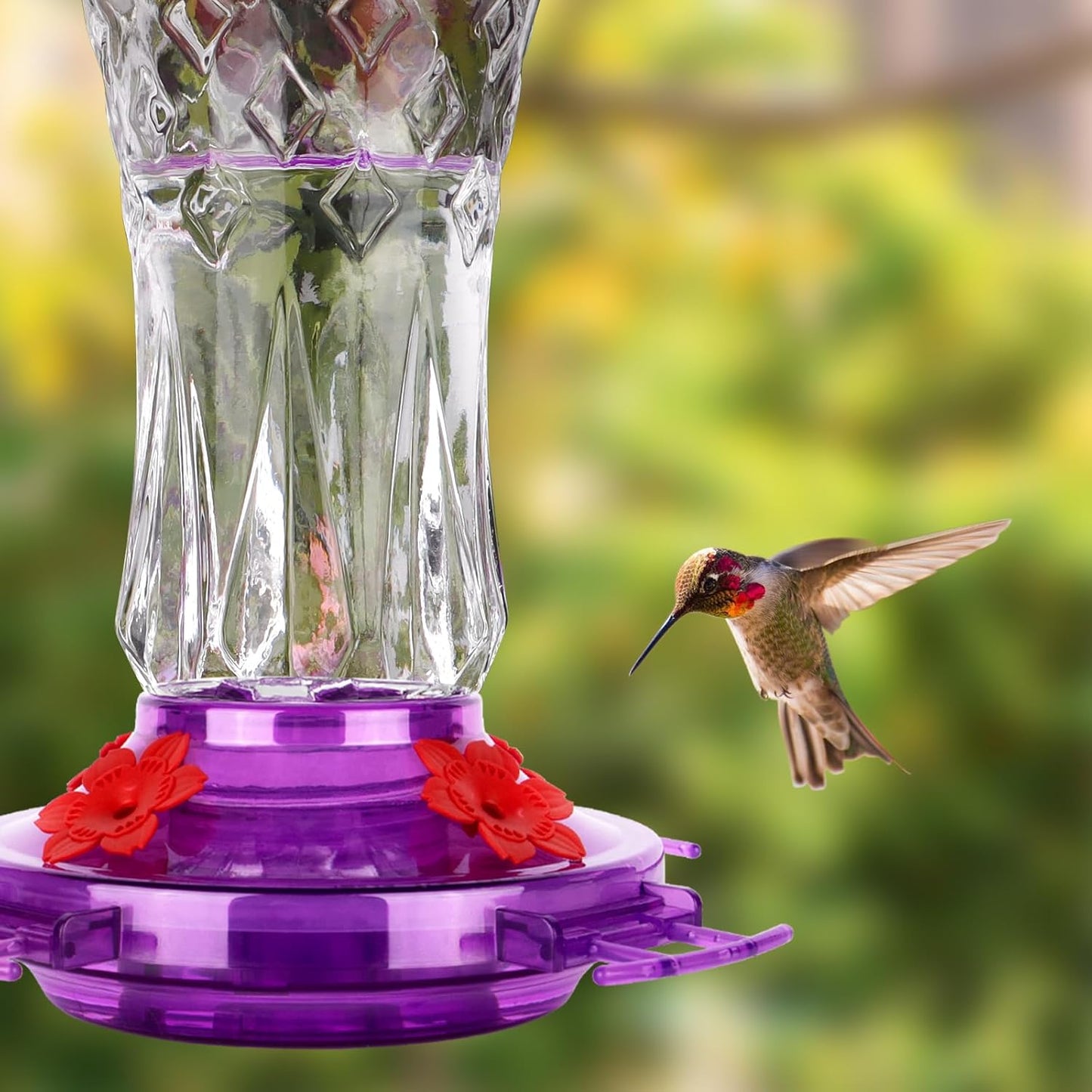Hummingbird Feeders for Outdoors Hanging, BOLITE Glass Hummingbird Feeder, 4 Bee Guard Feeding Ports, Built-in Ant Moat, Leak Proof, 15 Ounces, Stars Decor, Purple, 2 Pack, Gifts for Women Men