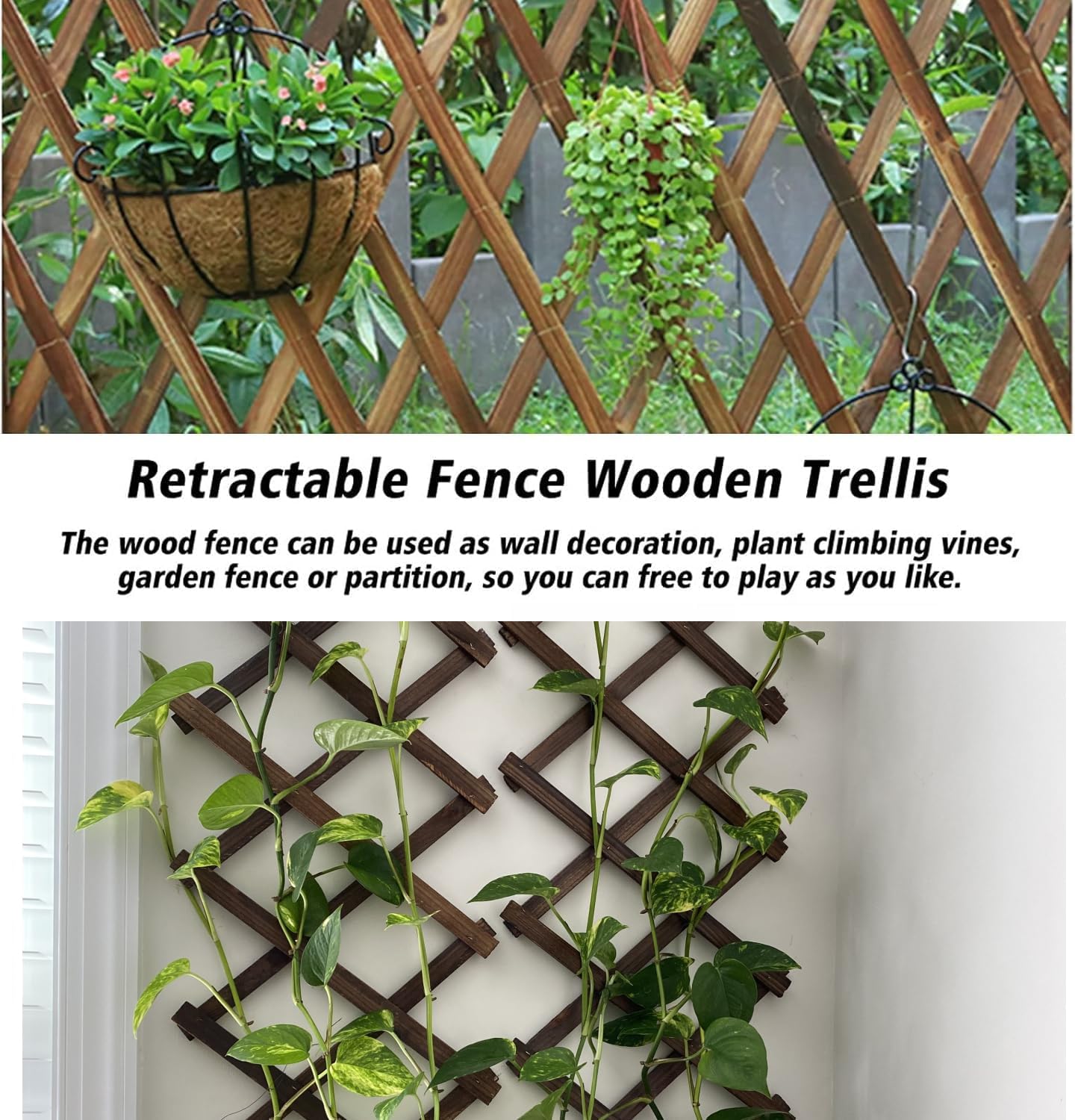 4 Pcs Expandable Garden Trellis, Wooden Lattice Wall Fence Trellis for Climbing Plants Ivy Vine Rose Clematis 13" x 68" for Outdoor Garden Patio Room Decor (4)