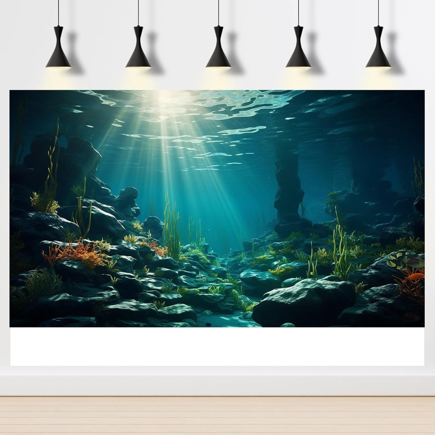 Aquarium Background Ocean Floor Fish Tank Background Underwater Coral Reef Stone Aquarium Backdrop Seaweed Background Sunlight Tank Backdrop Perfect Aquarium Backdrop Durable Vinyl 72x16in