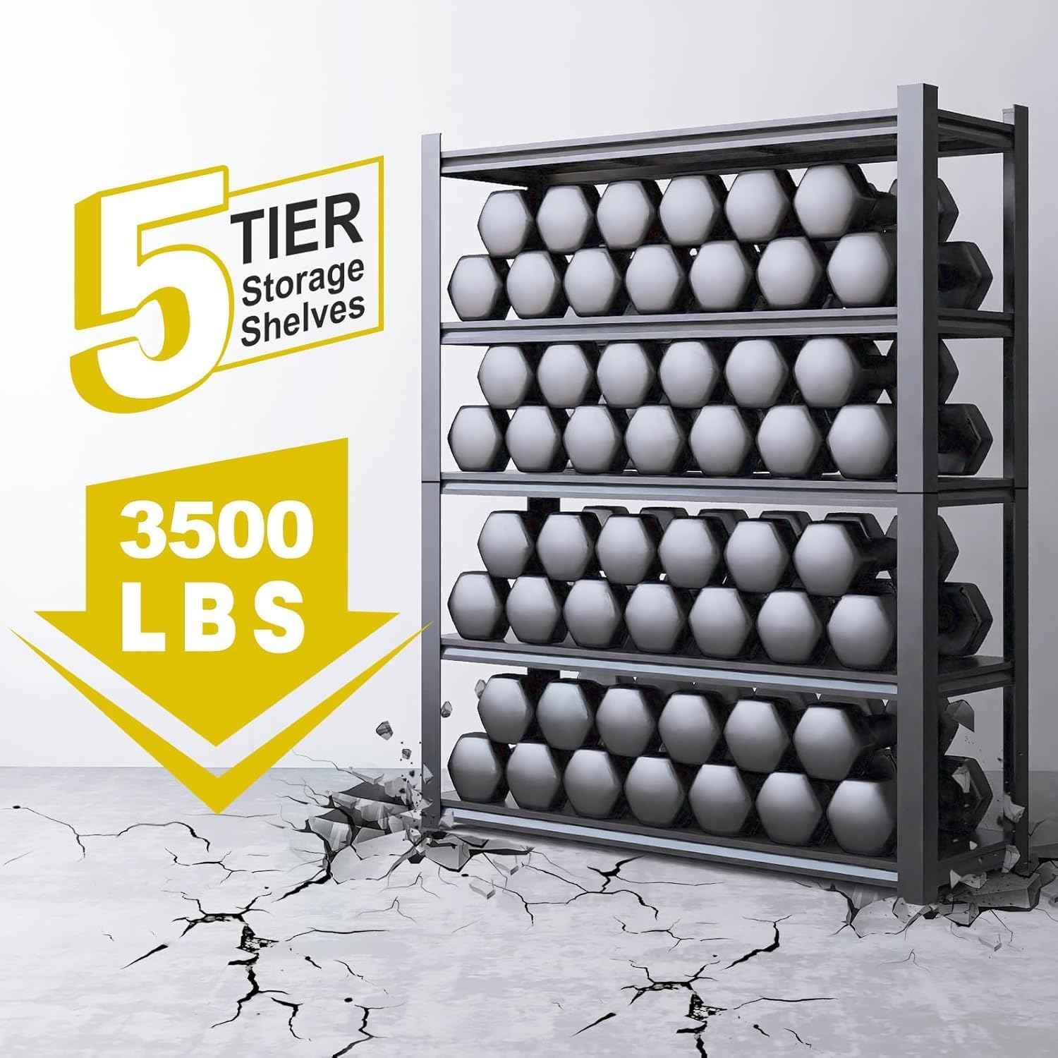 24" D x 47" W x 84" H Heavy Duty Garage Shelving, Metal Shelving, 3500LBS Storage Shelves 5 Tier Adjustable Heavy Duty Shelving Unit for Warehouse, Garage, Basement