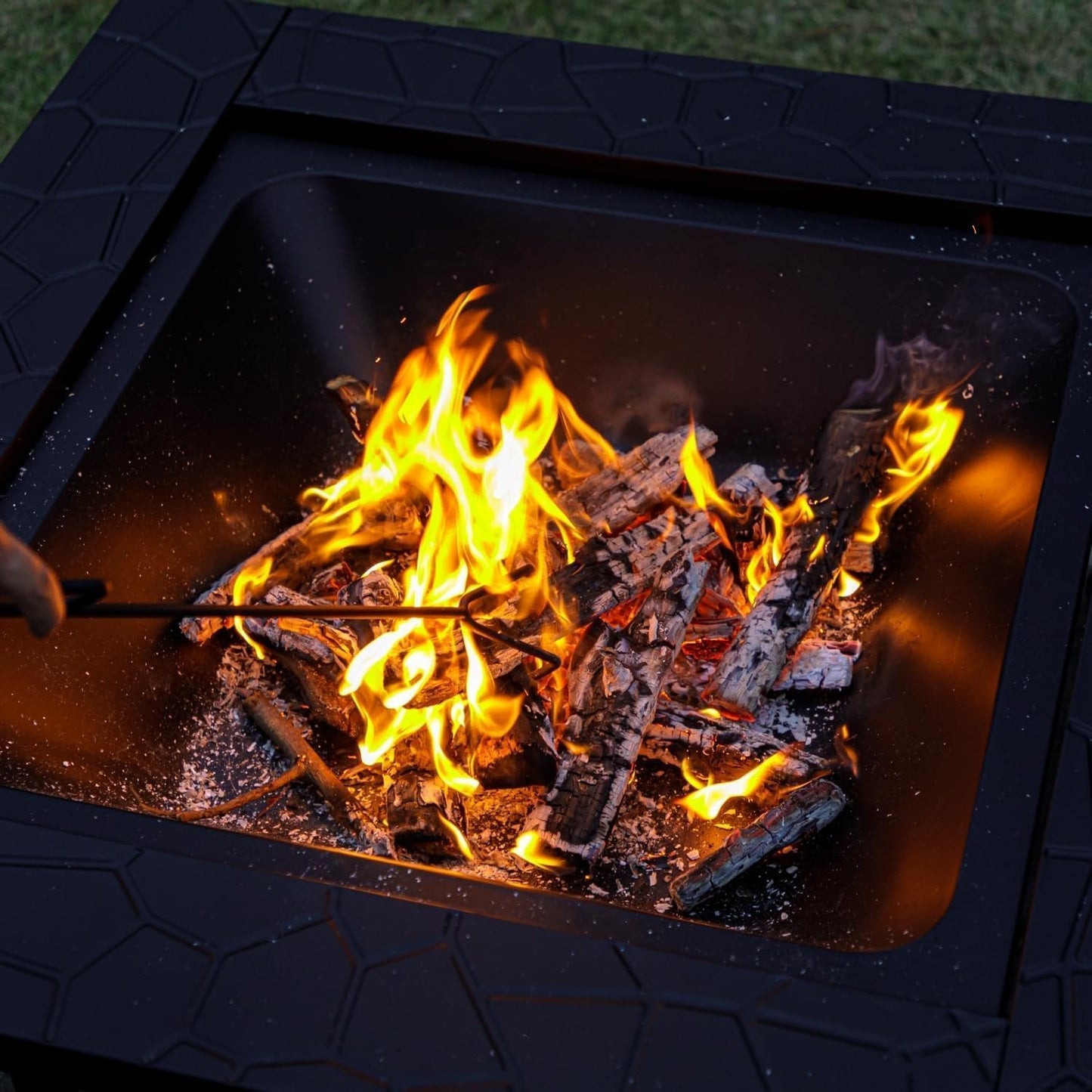 Panovue Fire Pit Table 32 Inch Square Metal Stove for Patio, Backyard, Garden | Multifunctional Outdoor Fireplace for Camping, Heating, Bonfire & Picnic