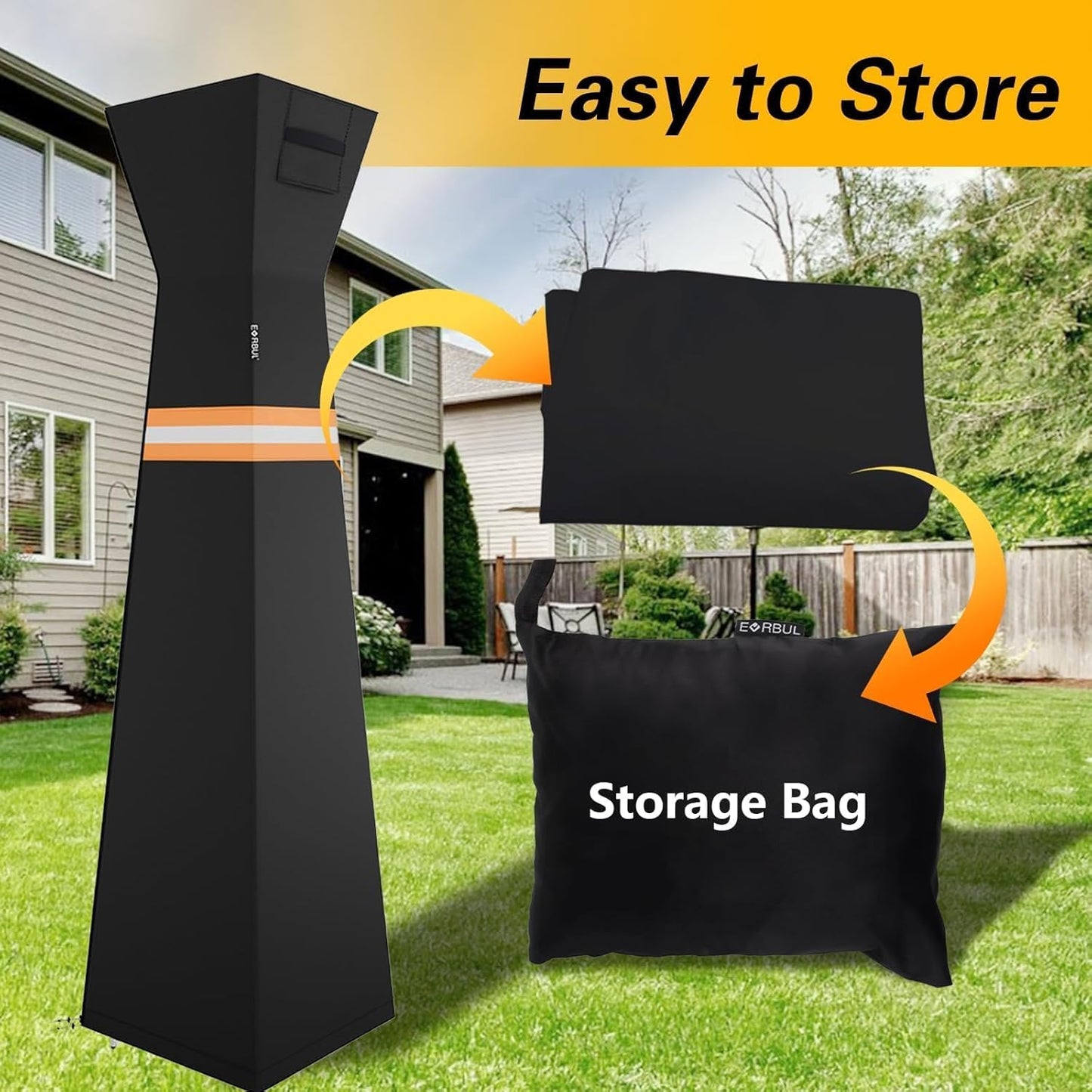 EVRBUL Pyramid Torch Patio Heater Cover with Zipper,Storage Bag and Reflective Strip,Heavy Duty 420D Waterproof Dust-proof Windproof UV-Resistant Outdoor Standing Heater Cover,Black,90"H x 23"L x 23"W