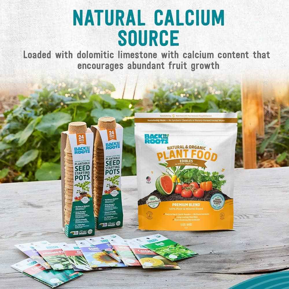 Back to the Roots Edibles Plant Food - Organic, Sustainably-Made Garden Made with Dolomitic Limestone, Mycorrhizae, and Kelp and Alfalfa Meal - 1.5 lb Premium Blend