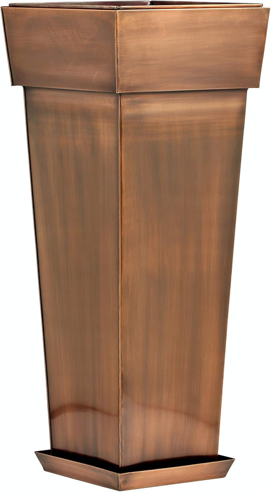 H Potter Tall Planter with Tray Large Outdoor Planters Stainless Steel Antique Copper Flower Pots Decorative Indoor Metal Garden Urn Pot Plant Porch Patio Entryway Hallway