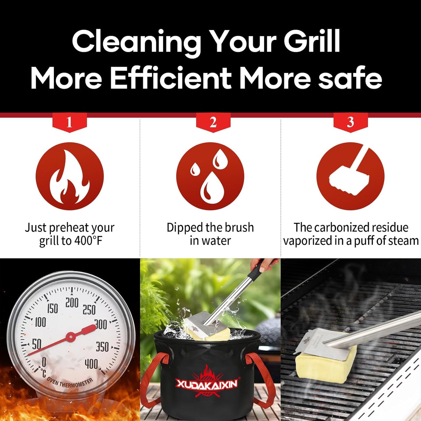 Grill Brush Bristle Free,BBQ Replaceable Scraper Cleaning Head,Safe Grill Accessories for Cast Iron Grates/Porcelain/Weber Gas/Charcoal Grill,Grill Brush for Outdoor Grill-Yellow