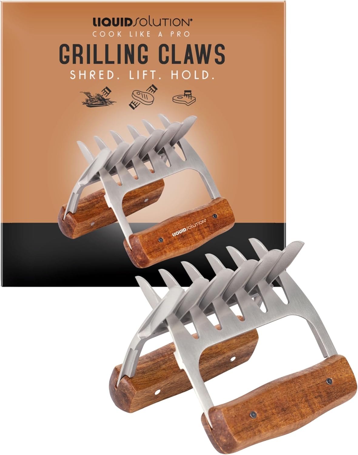 Premium 18/8 Stainless Steel Meat Shredder Claws with Wooden Handles: Effortlessly Shred, Pull, and Serve Pork, Turkey, Chicken, and Brisket! - Lumora Garden