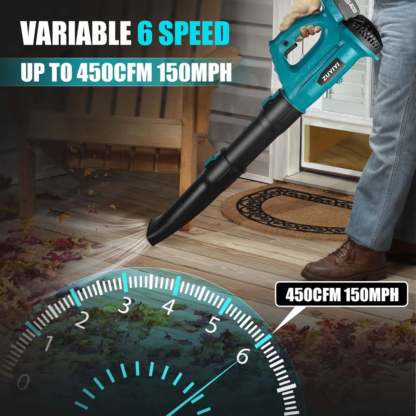 Cordless Leaf Blower for Makita 18V Battery, 450CFM 150MPH Electric Leaf Blower, 6 Speed Lightweight Handheld Leaf Blower for Lawn Care, Patio, Snow, Dust, Blowing Leaves (Battery NOT Included)