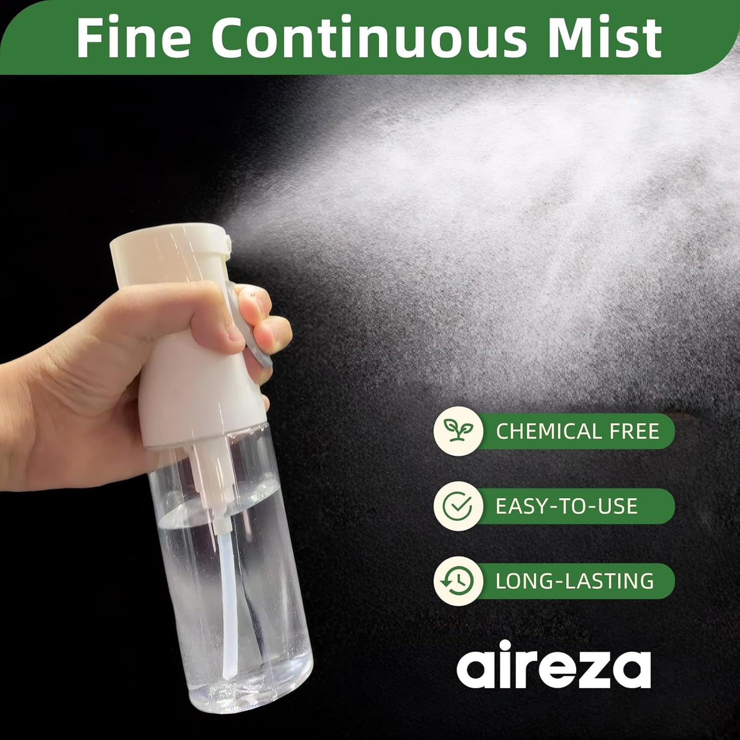 2-Pack Continuous Fine Mist Spray Bottle for Hair - Ultra-Fine Mist, BPA-Free, Leak-Proof, 360° Spray (300ml/10.1oz) - White