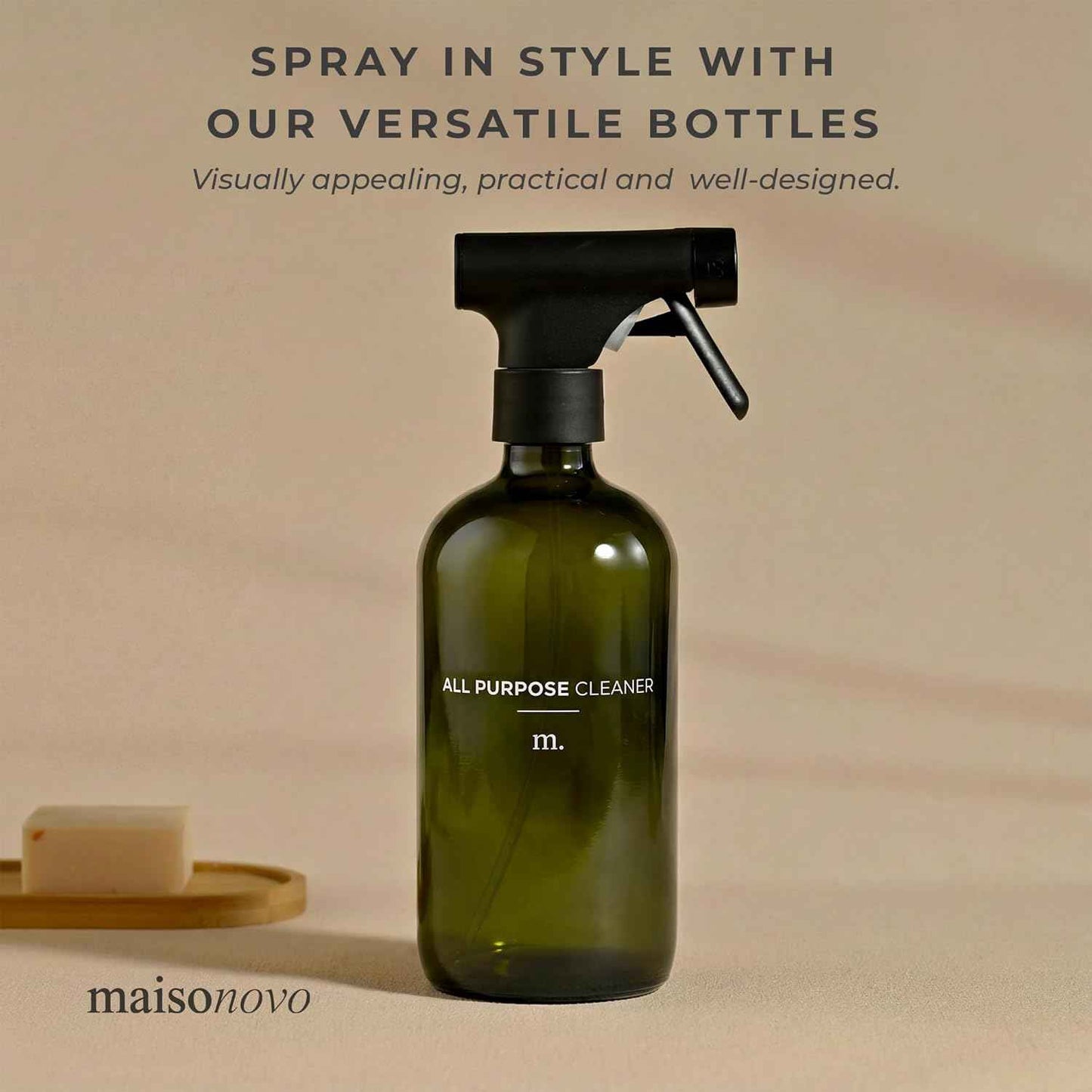 MAISONOVO Dark Green Glass Spray Bottle 16 oz Pack of 2 - Dark Green Spray Bottle for Plants with Fortified Glass & Fine Mist - Ideal for Gardening, Misting, Seedlings & Indoor Plant Care - 16 Labels