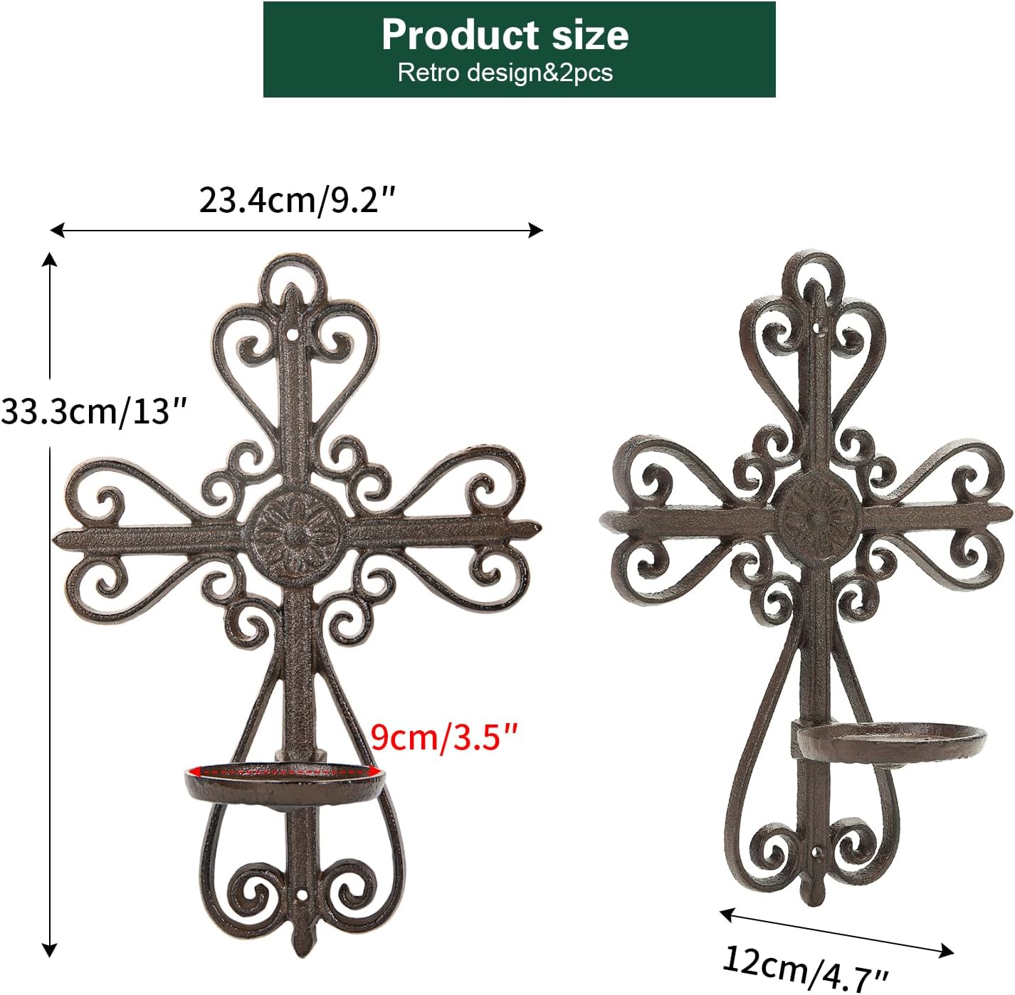 Sungmor Cast Iron Candle Sconces Set of 2, Decorative Wall Mounted Candle Holder, Vintage Cross Shape Home Candle Display Holder, Gothic Wall Sconce Kitchen Dining Living Room Patio Decor