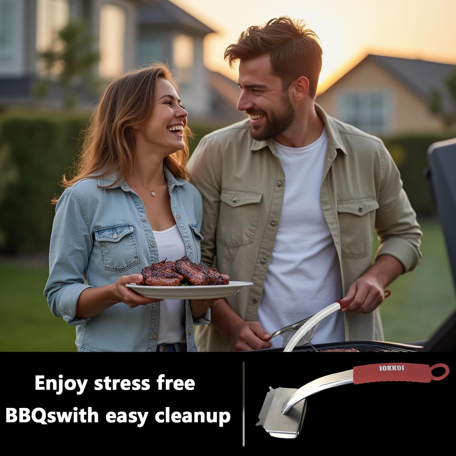 Grill Brush Bristle Free with Hanging Loop,BBQ Safe steam Grill Brush Non Metal bristles,Stainless Steel Cleaning Brush,Includes 2 Replaceable Heads Red - Lumora Garden
