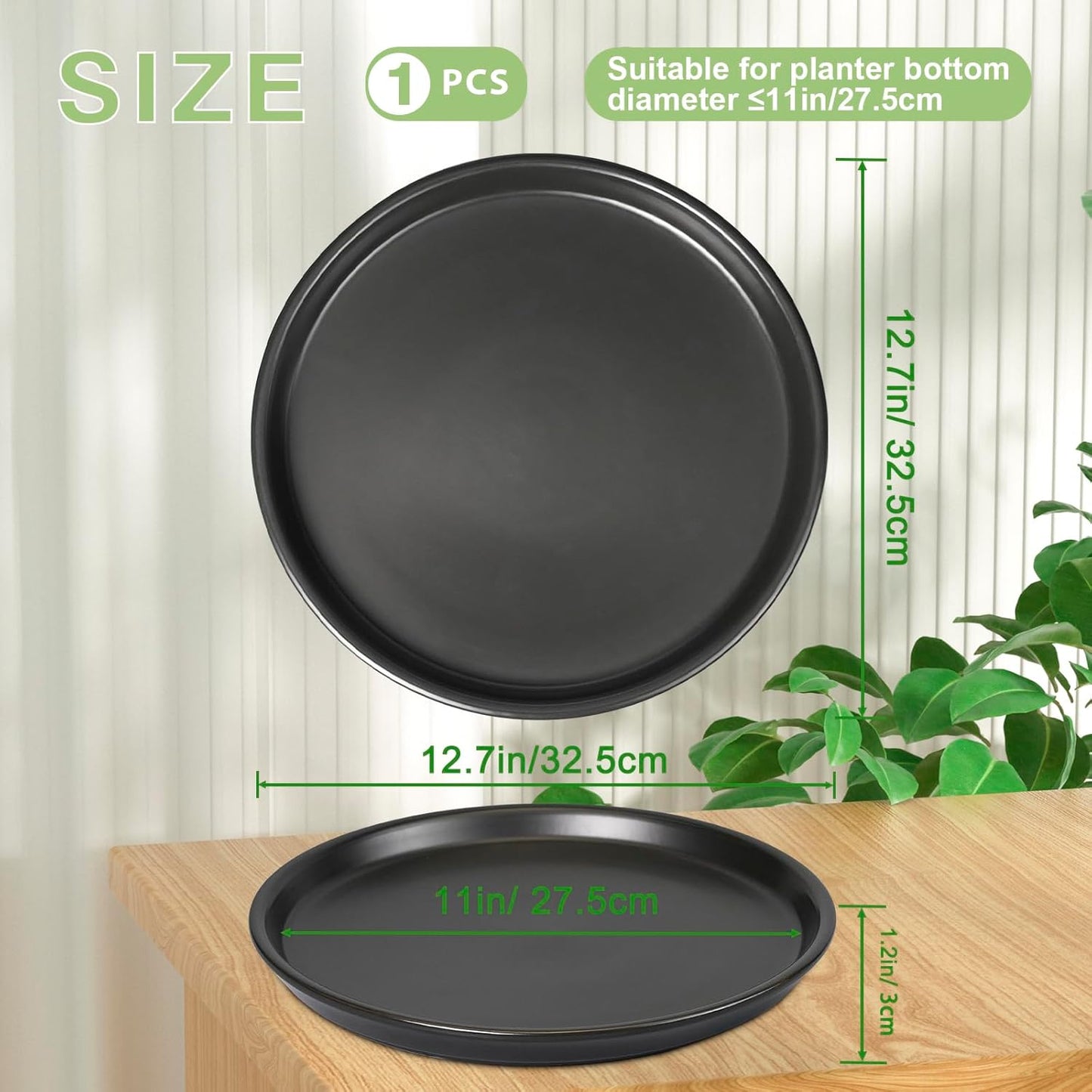 Flower Pot Saucer 12 Inch - Ceramic Plant Saucer for Outdoors Plant Drip Tray for Pots Indoor No Holes Large Plant Dishes to Catch Water Decorative Plant Drainage Tray Black
