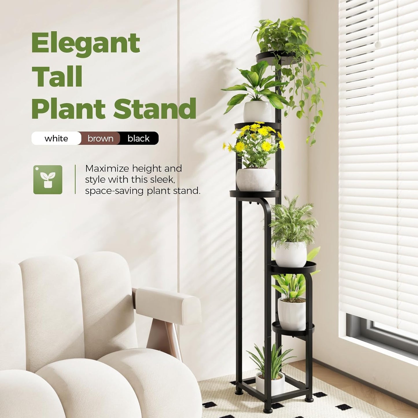 Bamworld Tall Plant Stand Indoor Outdoor, Corner Metal Flower Pot Stands for Multiple Plants, 5 Tier Heavy Duty Plant Shelf for Patio Garden Balcony Living Room Bedroom